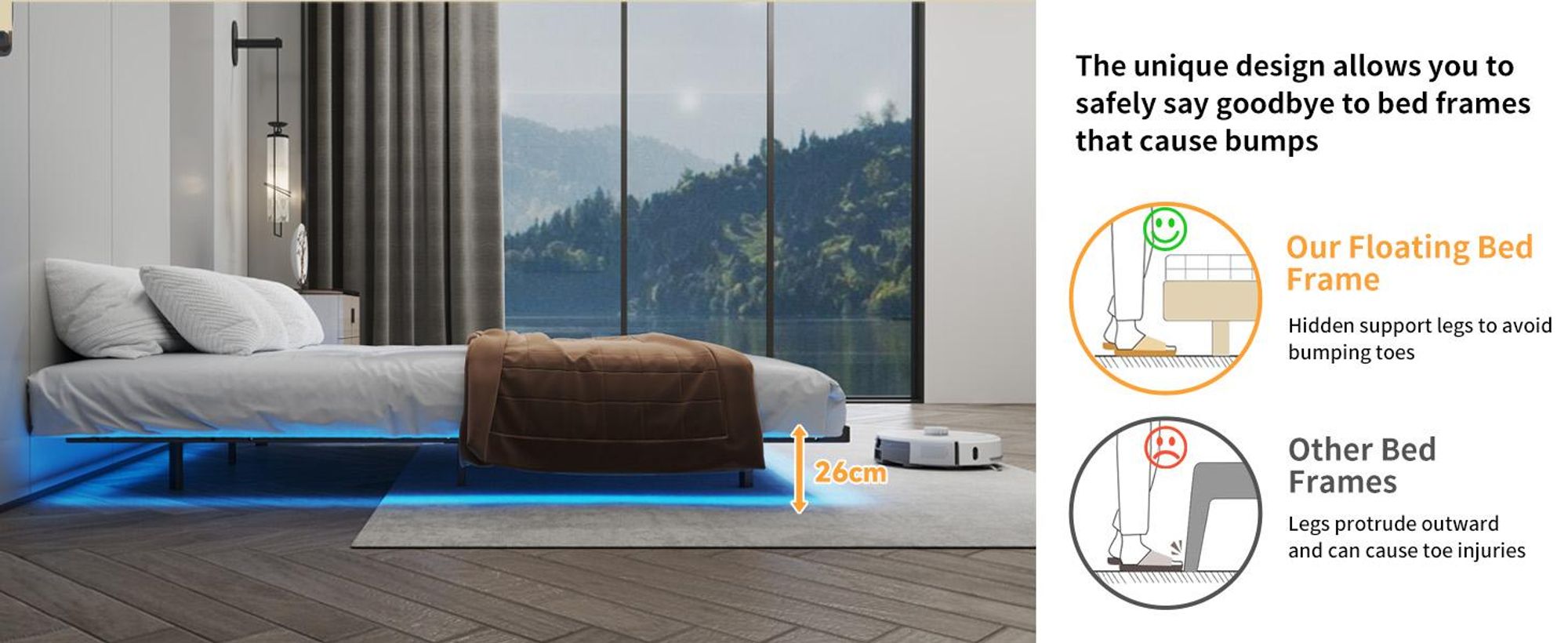 COMHOMA Letto in metallo Letto per ospiti Struttura letto in metallo, con LED e prese elettriche, letto per ragazzi 90x200, app e telecomando, struttura robusta