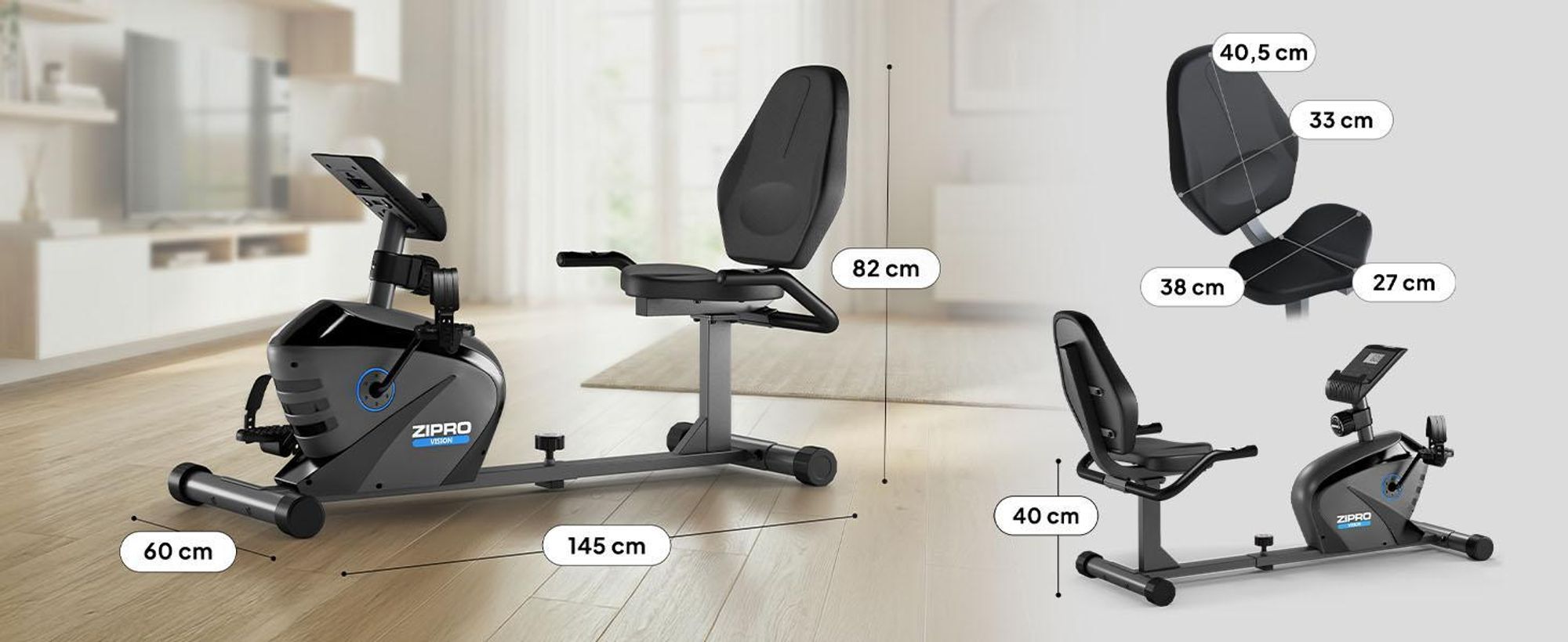 Zipro Cyclette Magnetica Orizzontale per Adulti Vision fino a 120kg, Nero, Taglia unica, Taglia unica