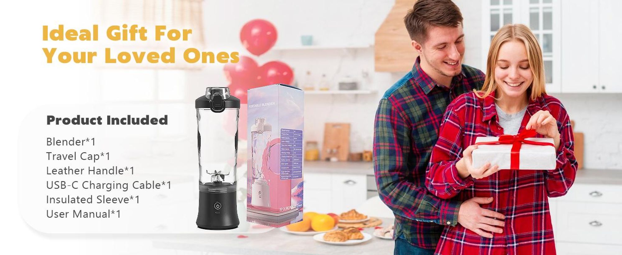 Tragbarer Mixer, Smoothie Maker mit 6 Klingen, 500ml Standmixer für Shakes und Smoothies, 120W Ice Crusher, USB-C Wiederaufladbar, BPA-Frei, Schwarz