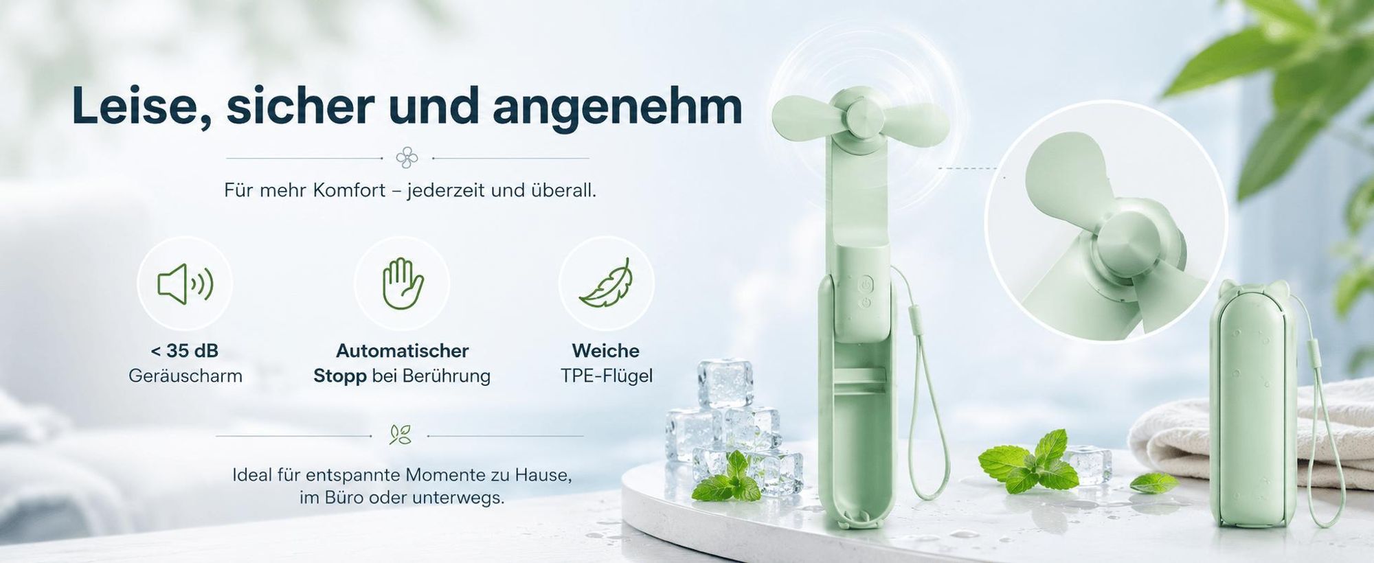 Handventilator USB Mini 3 Windstufen, 10 Stunden Laufzeit, Extrem Starker Wind