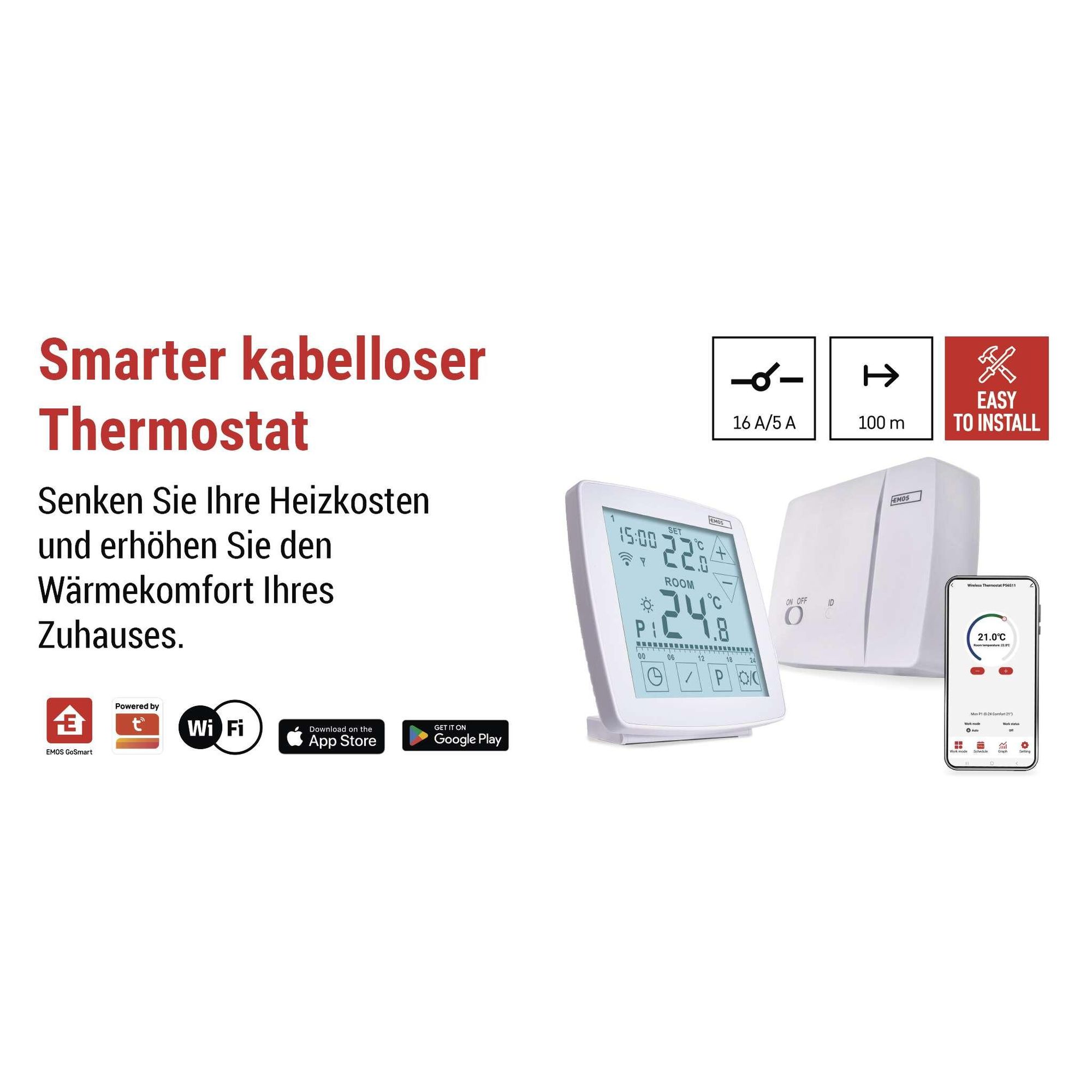 EMOS GoSmart Thermostat mit App, WiFi, OpenTherm, tragbare Steuereinheit mit Touch-Bedienung, Tuya, Smart Life, Google und Alexa kompatibel, P56S11