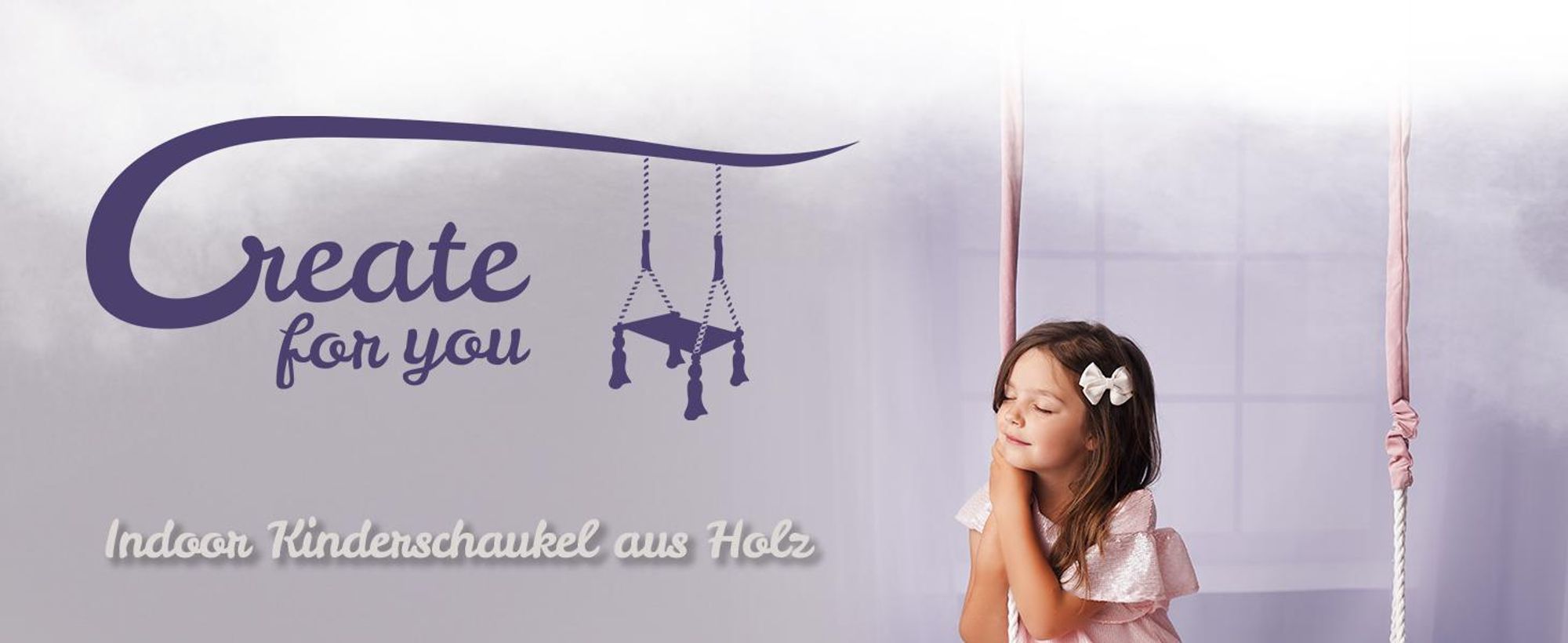 Create for you® - Kinderschaukel Indoor, Große Kinderschaukel aus Holz, Rosa