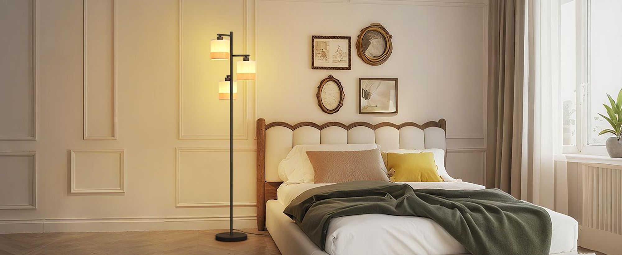 ZMH Stehlampe Wohnzimmer Stehleuchte Stoff Standlampe 3 Flammig Standleuchte Schwarz Leselampe E27 Bodenlampe mit Fußschalter für Schlafzimmer Büro