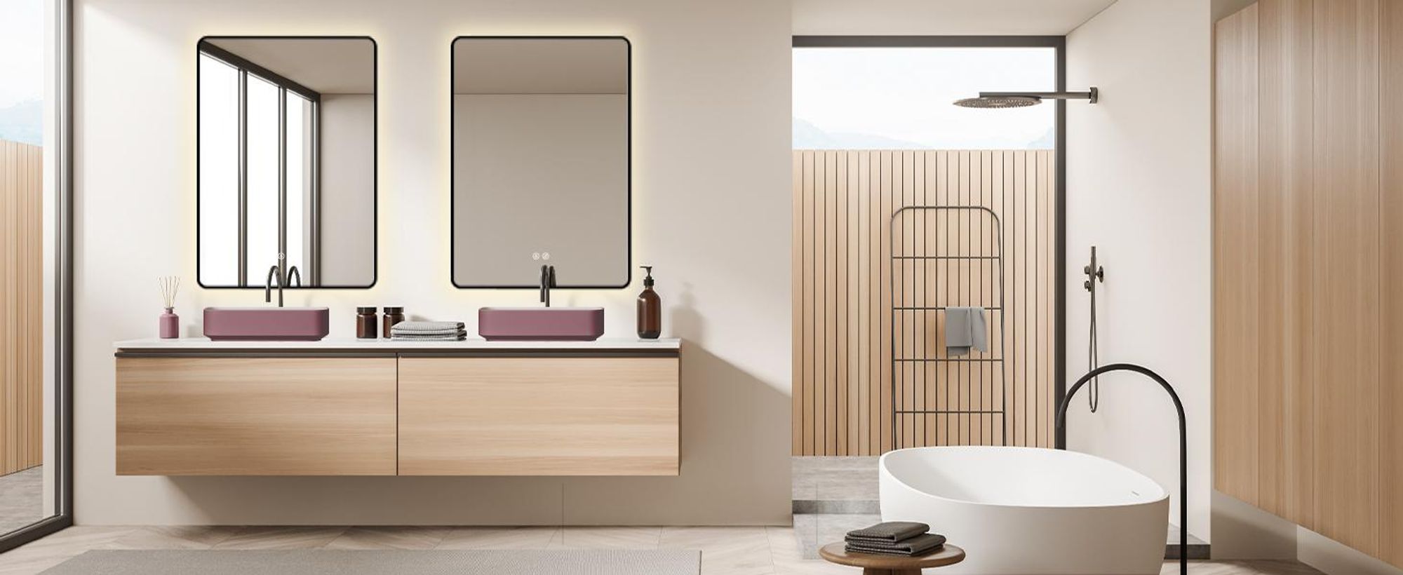 HOKO specchio da bagno antiappannamento LED 50x70cm con cornice HIGH+QUER montaggio interruttore a sfioramento+cambio di luce bianco caldo-bianco freddo-neutro interruttore a parete commutabile