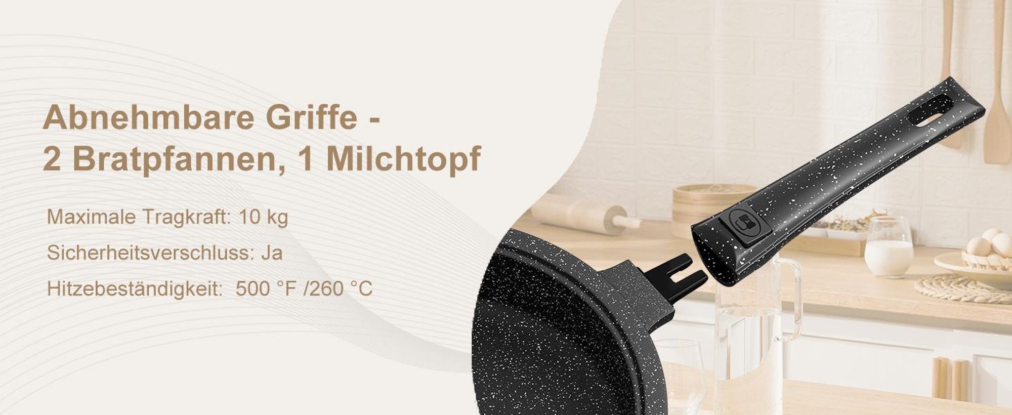 10-TLG Topfset Induktion mit Abnehmbarer Griff,Pfanne 24/28cm,Milchtopf 16cm,Kochtopf 20/24/28cm,Stapelbar für alle Herdarten,Ofenfest,Schwarz
