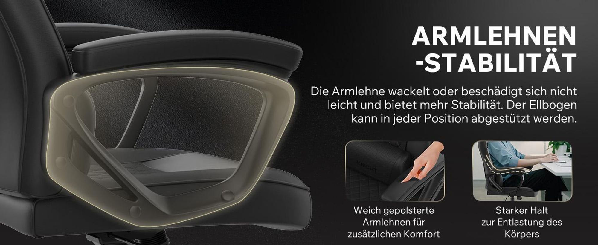 SENSE7 Knight Gaming Stuhl Kunstleder Schwarz-Grau - Ergonomischer Bürostuhl PC Schreibtischstuhl Zockerstuhl Wippfunktion Gamer 120 kg
