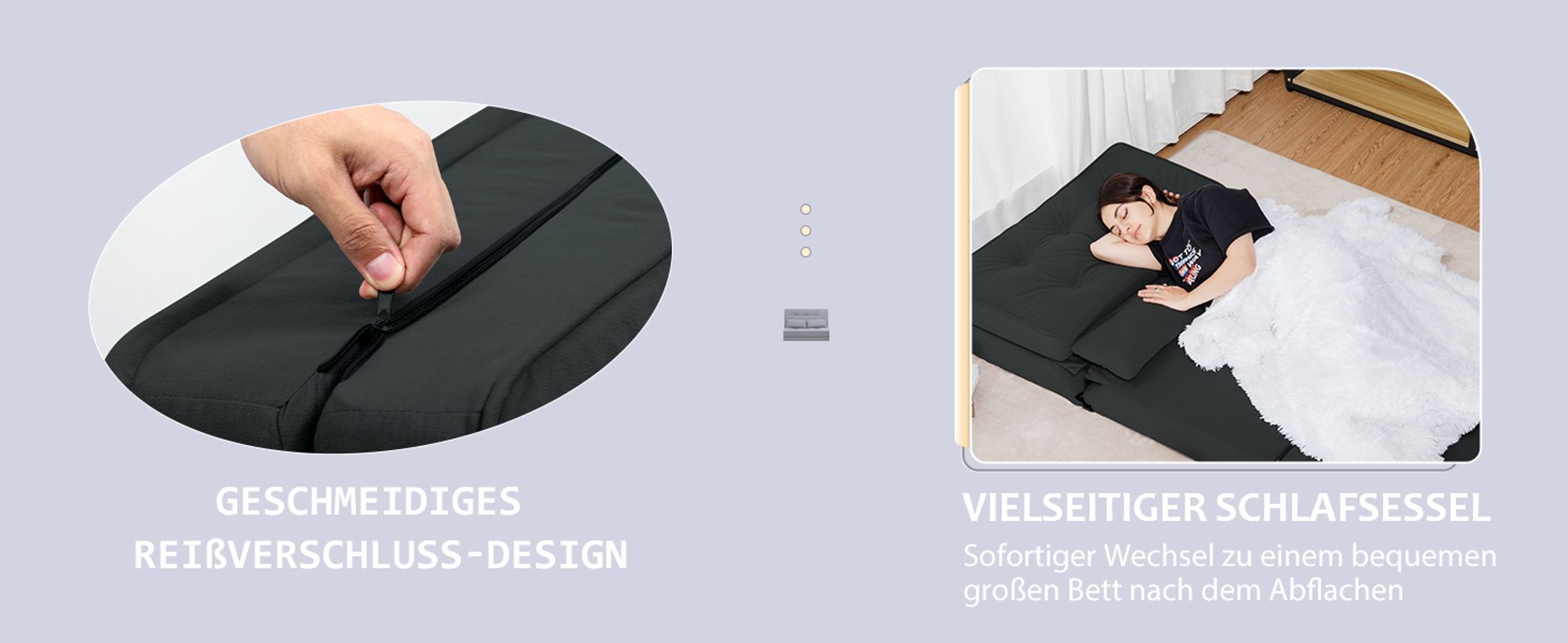 COMHOMA Relaxsessel Bodensofa Klappbar Bodensessel mit Schlaffunktion Lazy Sofa, gepolsert mit 5-stufig Verstellbarer Rückenlehne schwarz