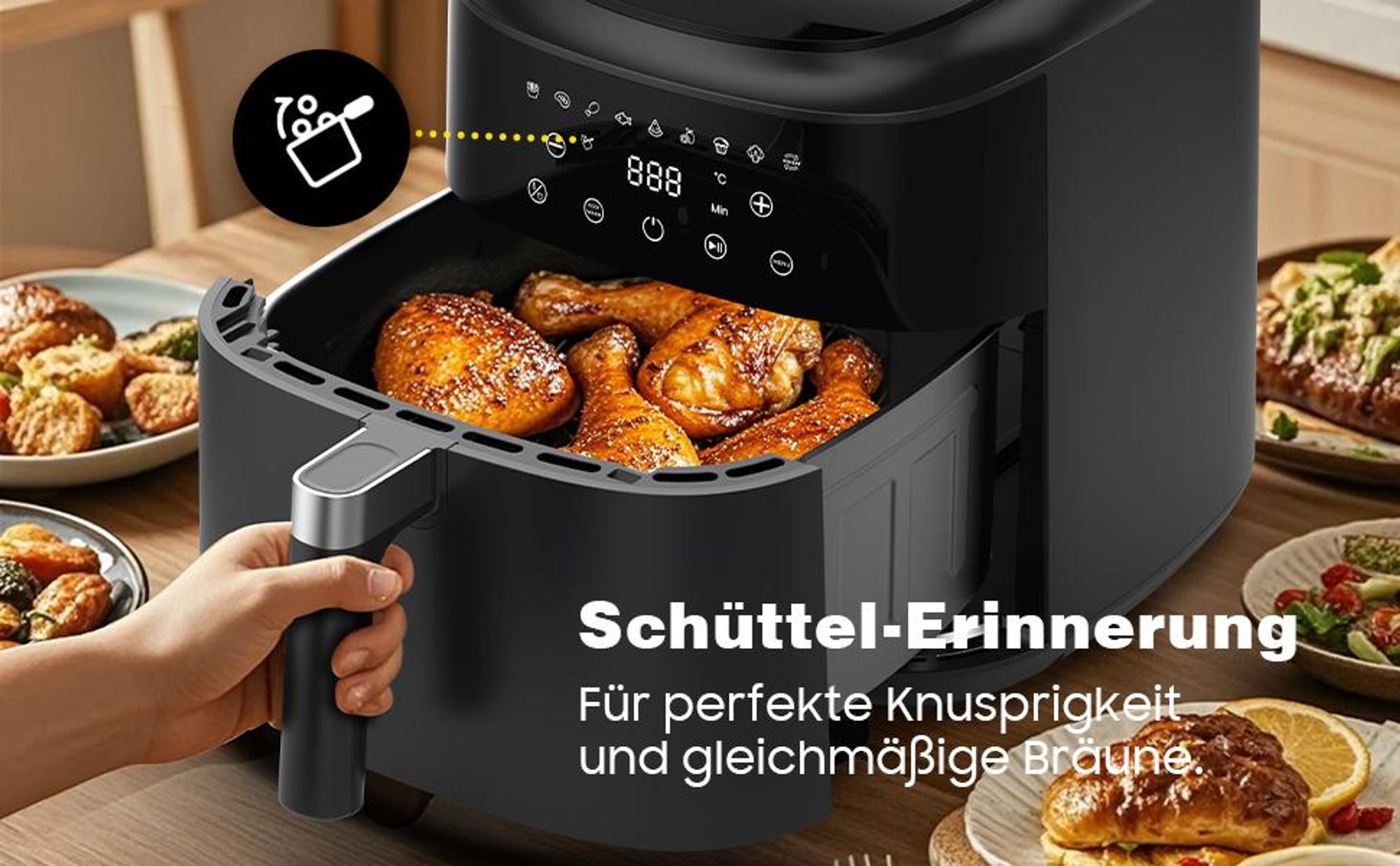 Heißluftfritteuse 9L Großkapazität - 9 Programmvoreinstellungen, 2350W hohe Leistung, 360° Heißluftumwälzung, Digital, LED-Touchscreen