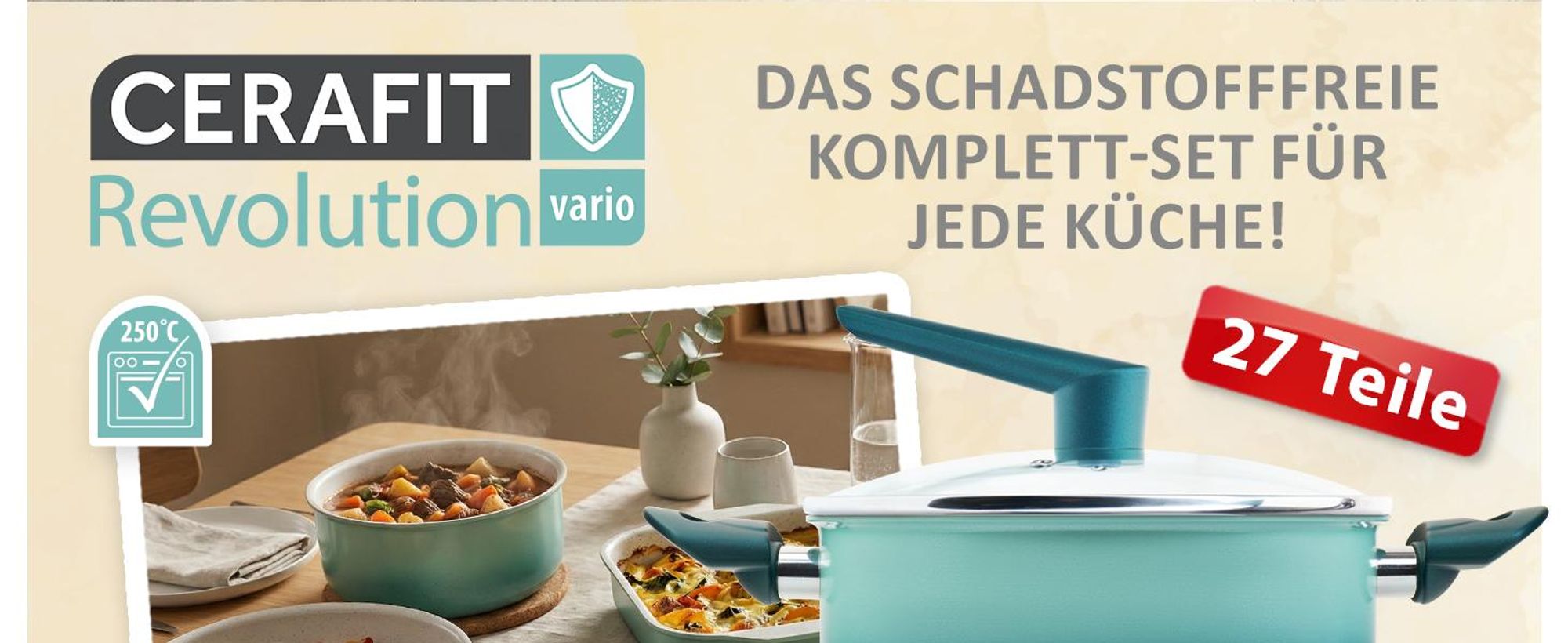 Genius Cerafit Revolution Vario Pfannenset Kochgeschirr Set 27-tlg., Keramikbeschichtung, abnehmbare Griffe, Topfsets, Induktion geeignet,backofenfest