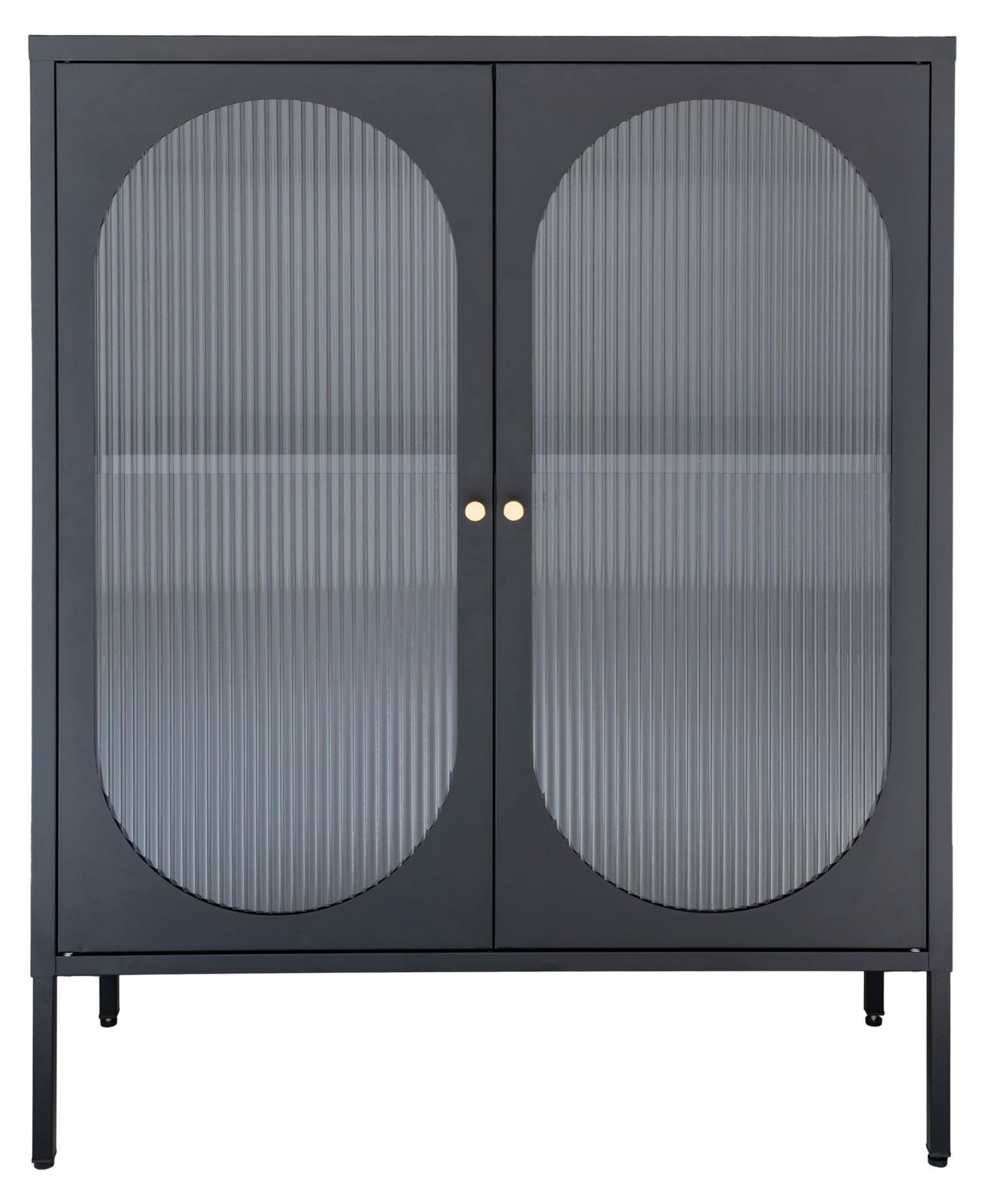 Standvitrine Adelaide – Stauraumvitrine mit Industrial-Design in Schwarz