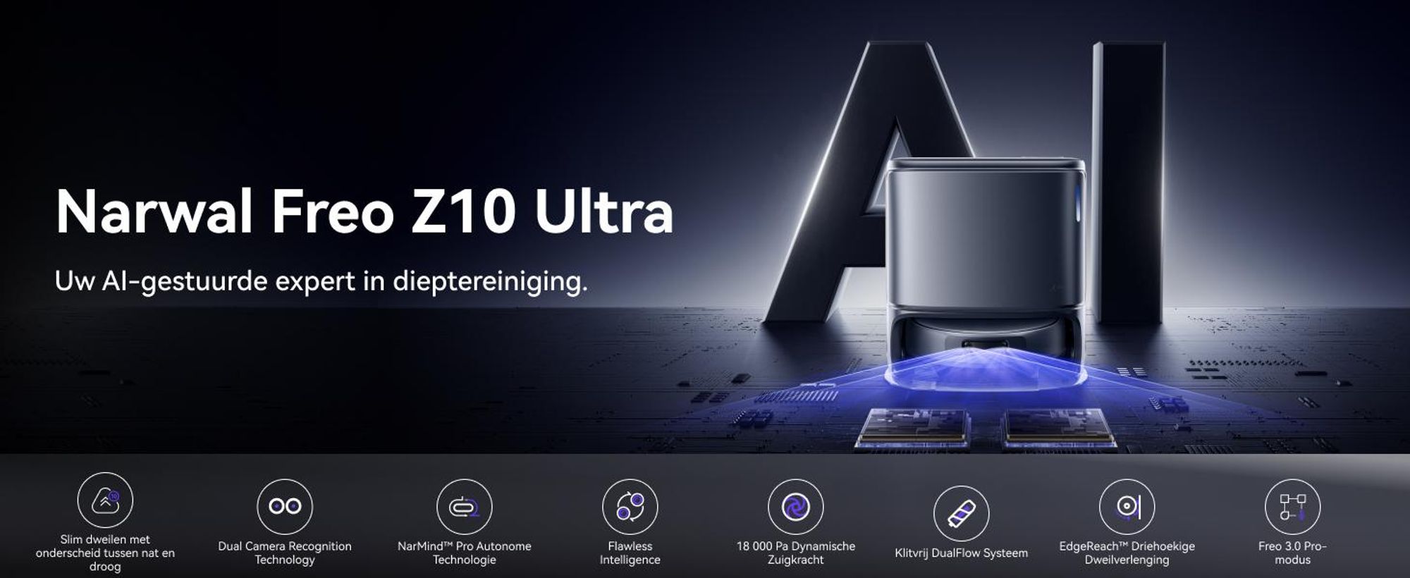 Narwal Freo Z10 Ultra Robotstofzuiger 18000Pa AI Vision Basis Zelfreinigend 120D Spraak 6400mAh