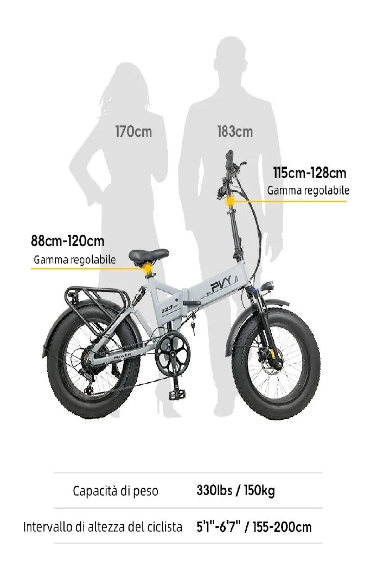 Bicicletta Elettrica PVY Z20 Plus 1000 - Motore 250W Batteria 48V16.5AH Autonomia 120KM Freno a Disco Idraulic - Grigio