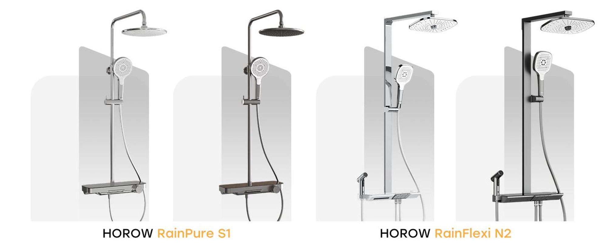 HOROW RainFlexi N2 Duschsystem mit Thermostat, Chrom Regendusche Set mit 2 Handbrause, Wasserfallauslauf, Große Kopfbrause, Höhenverstellbar Duschset