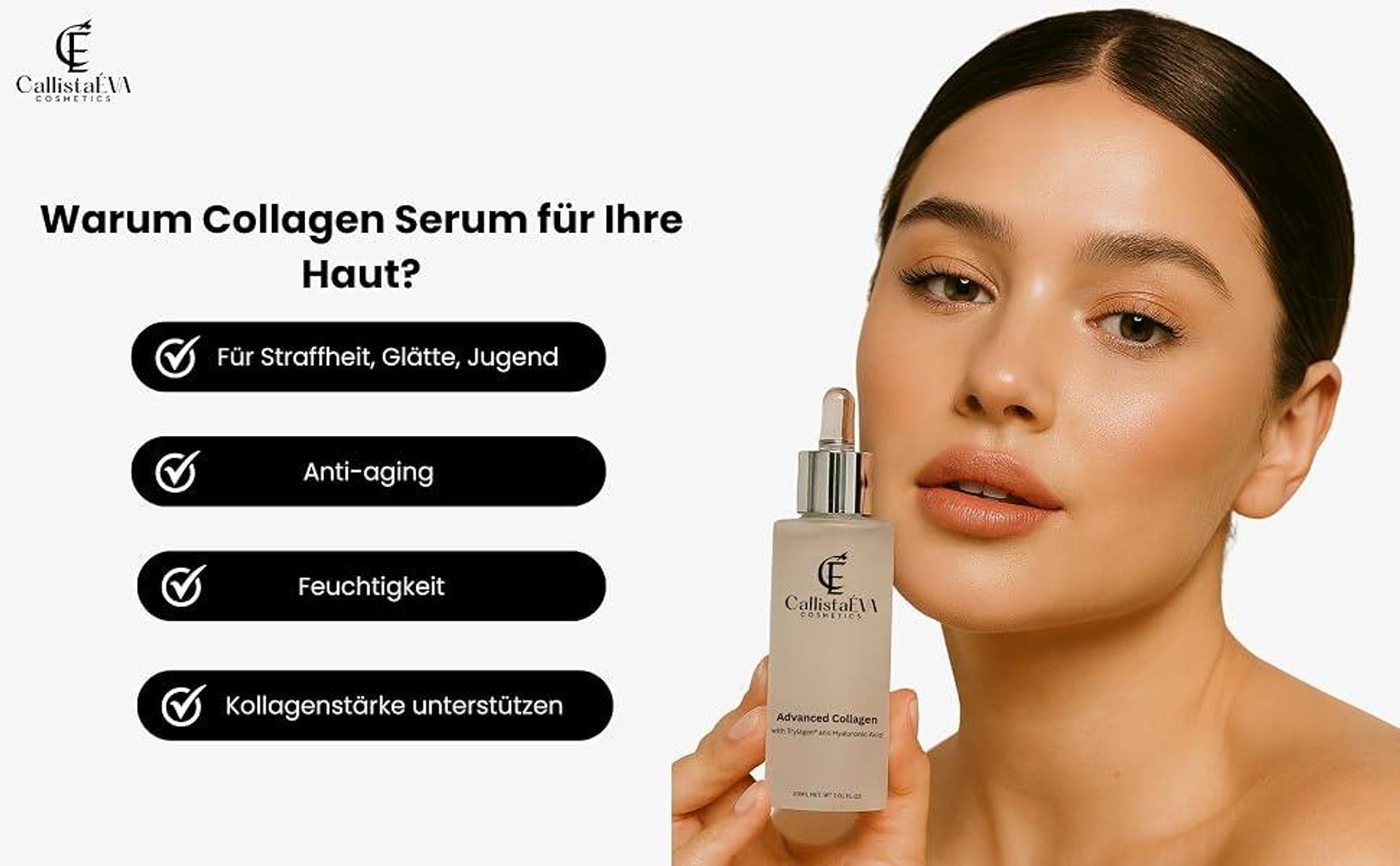 CallistaÉVA Advanced Peptide Kollagen Serum Mit Peptiden & Hyaluronsäure– Anti-Aging Gesichtsserum, – Reduziert Falten & Spendet Feuchtigkeit – 30ml