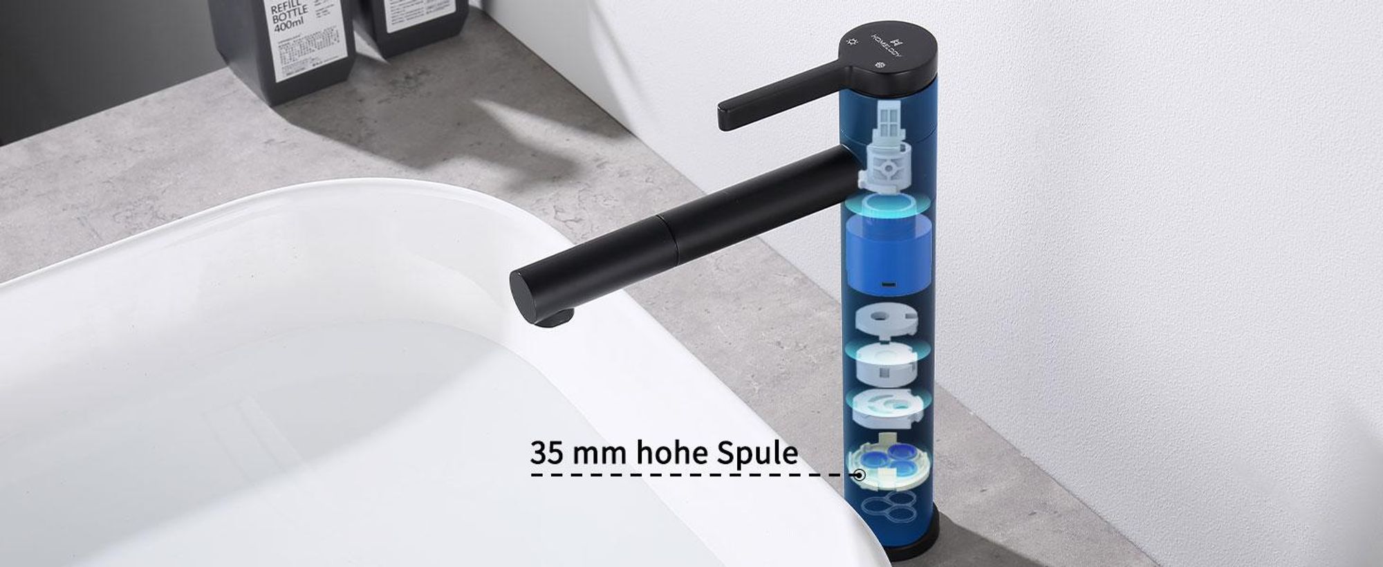 Homelody Schwarz Wasserhahn Bad 360° Drehbar Waschtischarmatur, Einhebel mit 2 Schläuche Einhebelmischer