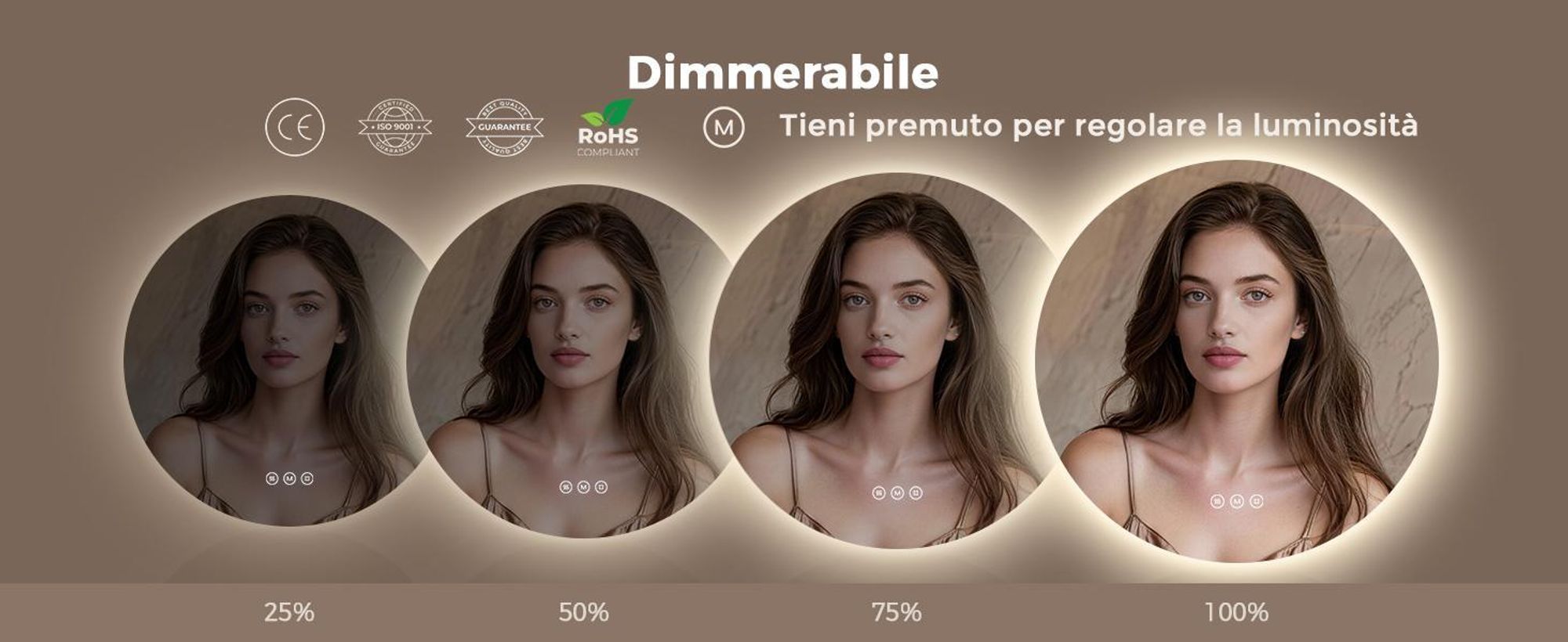 Specchio da bagno con illuminazione, rotondo, 80 cm, S'AFIELINA LED, intensità regolabile, 3 tonalità di luce, antiappannamento, comando touch, funzione di memorizzazione, IP65, impermeabile per il bagno