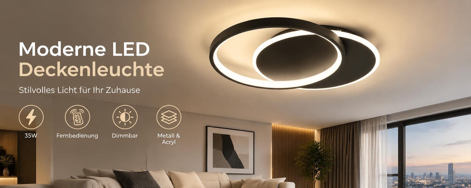 ZMH LED lampy sufitowe ściemnialna z pilotem biała lampa sufitowa 35W nowoczesna płaska z 2 okrągłymi pierścieniami do sypialnia kuchnia korytarz