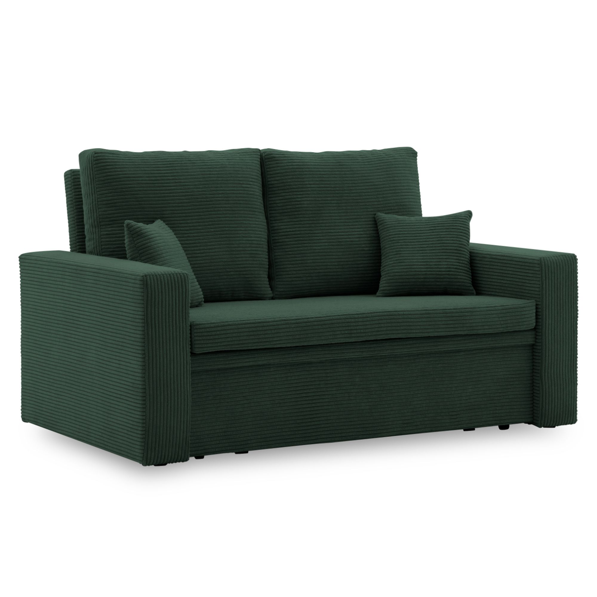 Sofa AIKIDO 150x85 - mit schlaffunktion - Farben zur Auswahl - modernen Sofa - mit Bettkasten - Moderner Cordstoff - Stoff POSO 014 Flaschengrün