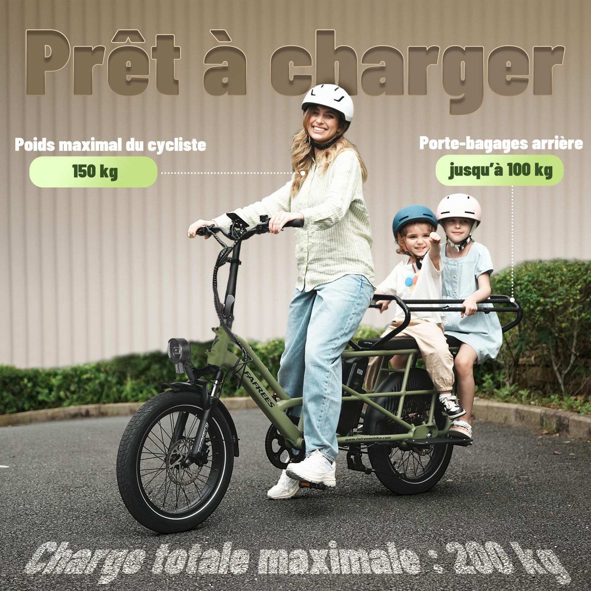 Siège enfant double arrière FAFREES FF20 CUV vélo 24AH, 0-12 ans charge 100kg acier antirouge-vert