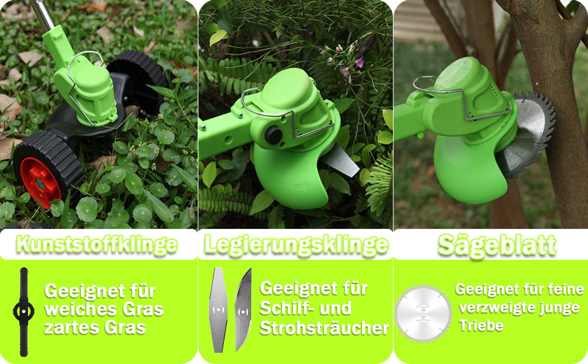 Akku-Rasentrimmer 21V Elektrischer Rasentrimmer - mit 3 Arten Klingen für Garten, Hof