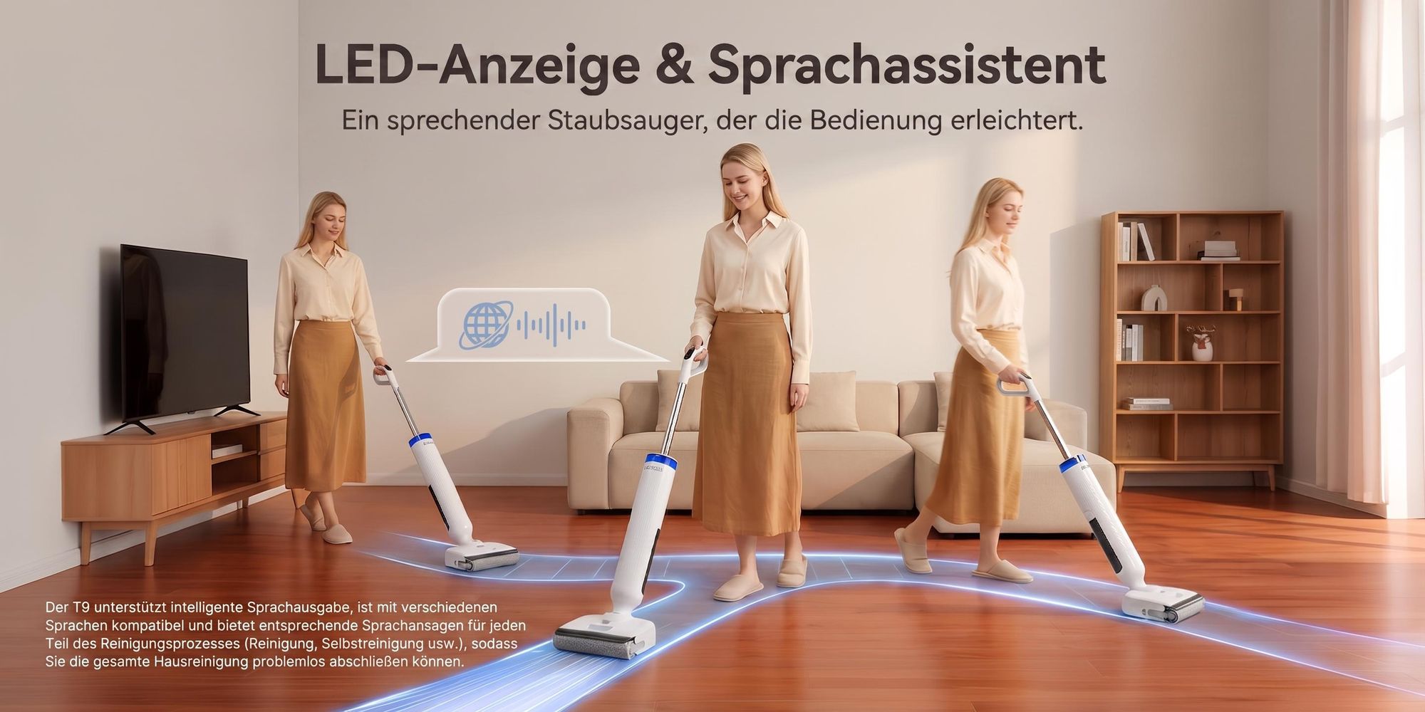 Lubluelu T9 Akku Wischsauger Nass- und Trockensauger mit Wischfunktion, Hartbodenreiniger 21000Pa, 180° flach liegend, 45 Min Laufzeit Selbstreinigung