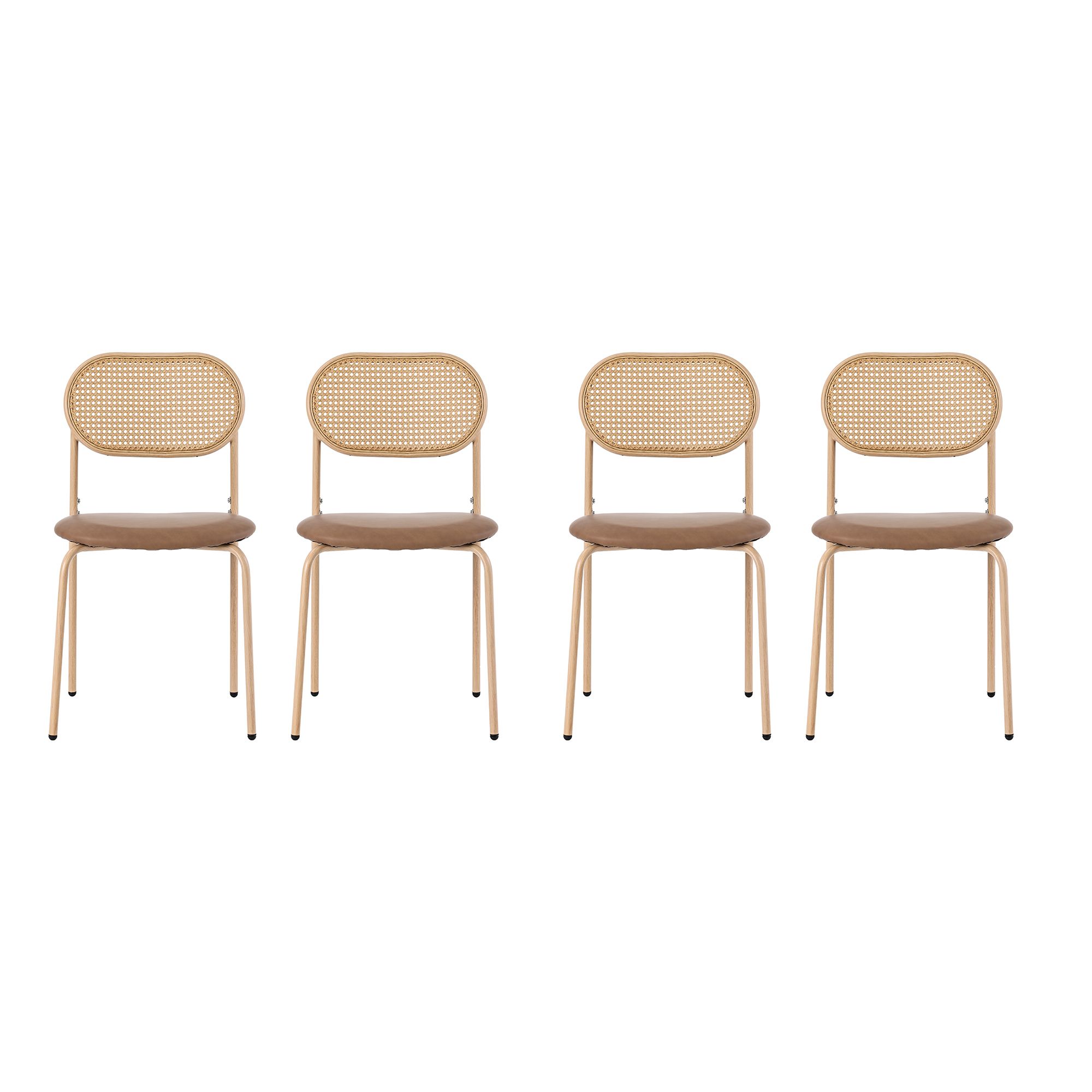 Flieks Rattan Esszimmerstühle 4er Sets, Küchenstühle Essstuhl mit Metallbeinen, Esszimmerstühle Wohnzimmerstuhl mit PolyurethanBezug, Braun