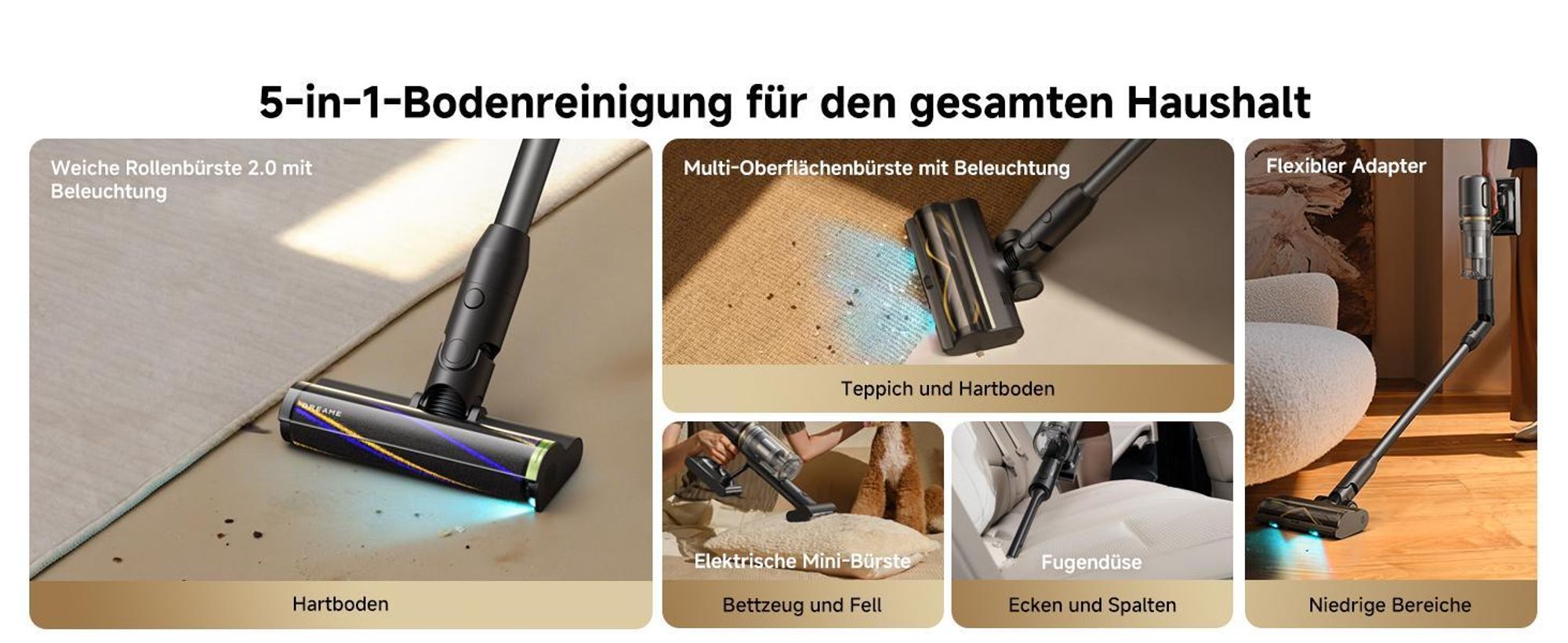 Dreame R20 Slim Kabelloser Akku Handstaubsauger,24.000Pa&190AW Saugkraft,Staubbeleuchtung,HEPA-Filterung,Anti-Verfilzungsbürste,Teppichreinigung,90Min