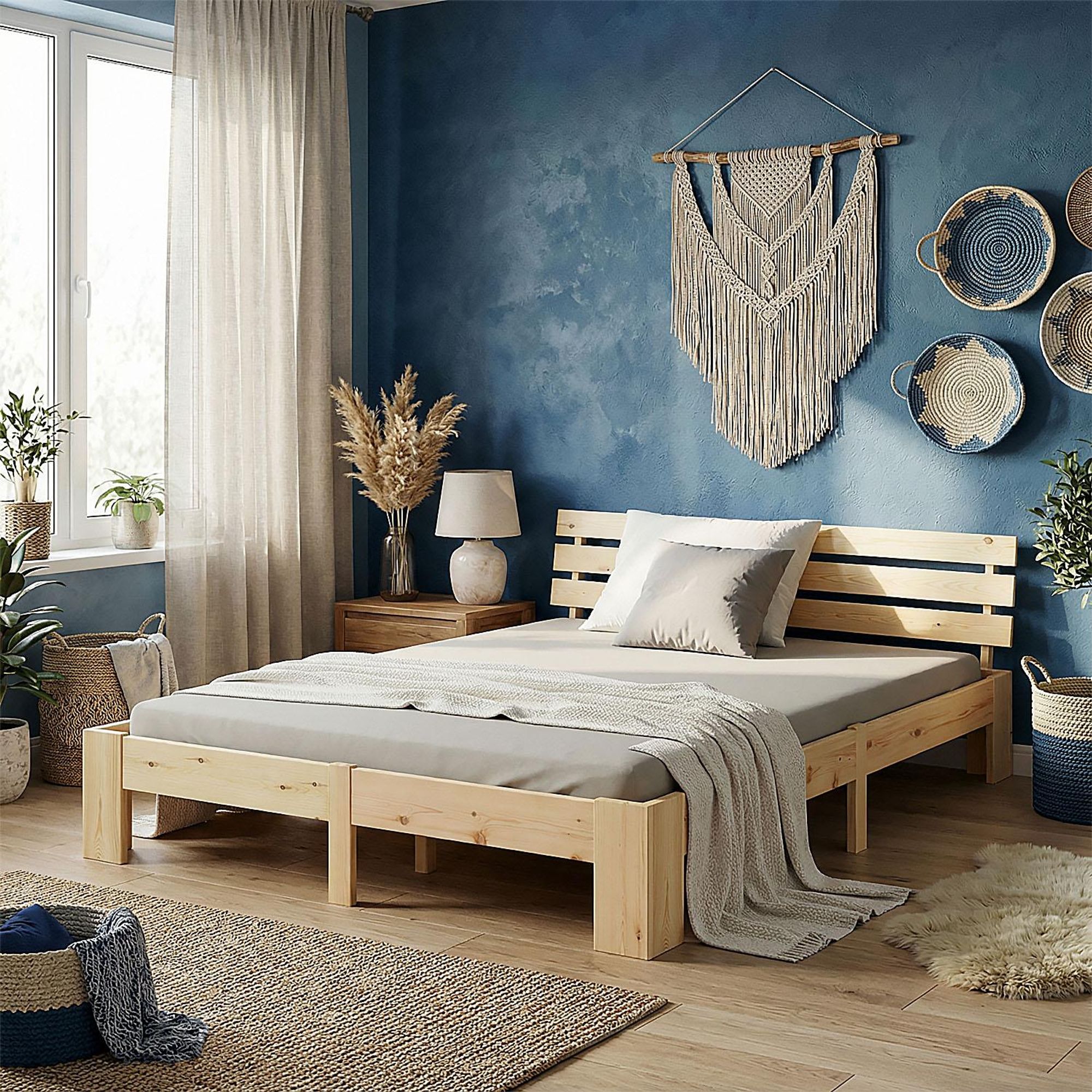Homestyle4u Holzbett 160x200 Doppelbett mit Lattenrost Natur Kiefer Massivholz