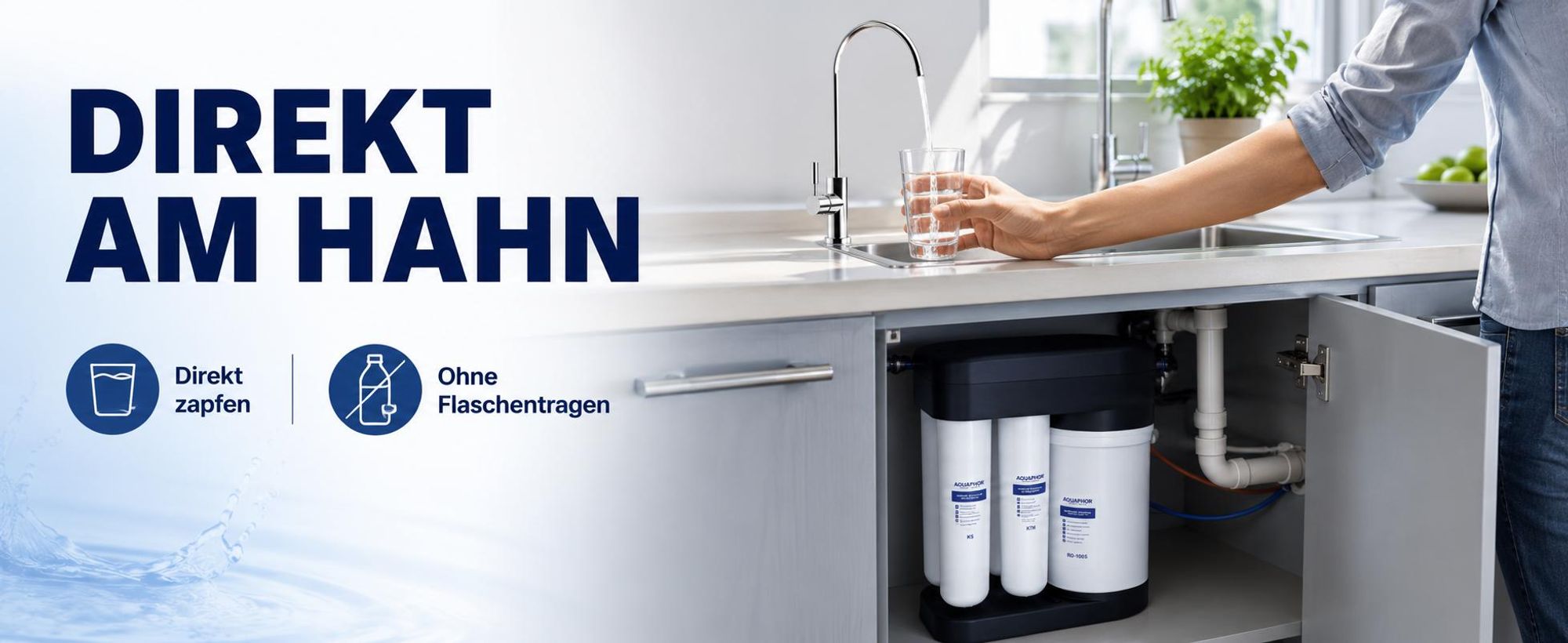 AQUAPHOR RO-102S Umkehrosmoseanlage mit 1 Wege Wasserhahn Trinkwasserfilter Reverse Osmosis System 100 GPD Membran für 380 Liter am Tag