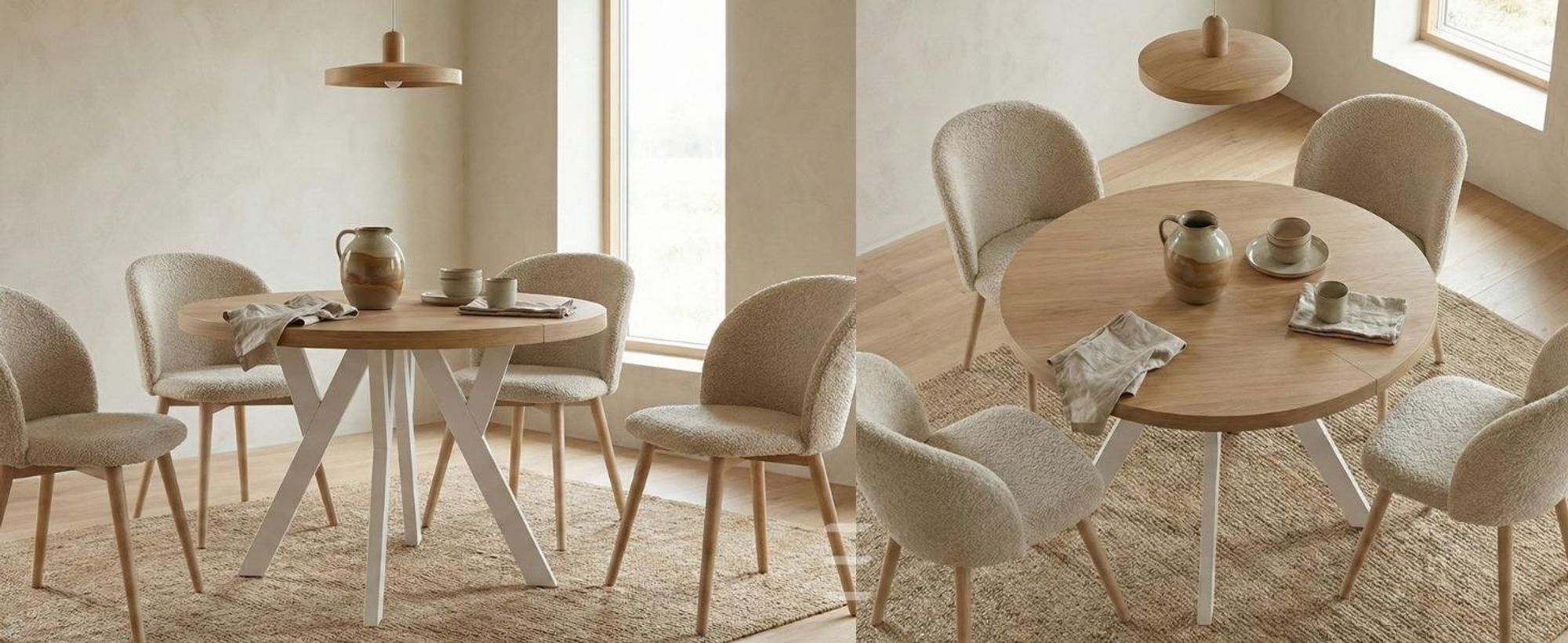 Runder Ausziehbarer Tisch für Esszimmer, PERO, Loft-Stil, Skandinavische, Durchmesser: 90 / 140 cm, Farbe: Weiß