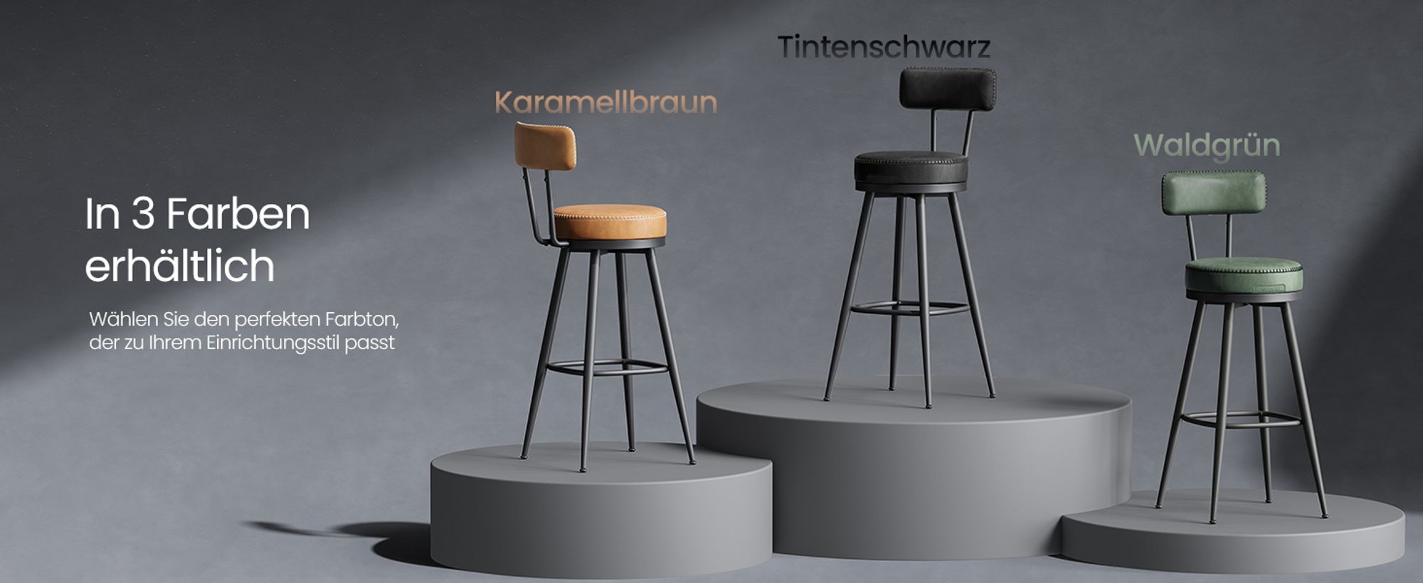 VASAGLE EKHO Kollektion - 360° drehbarer Barhocker, 2er Set, Hocker mit Rückenlehne für Bartisch