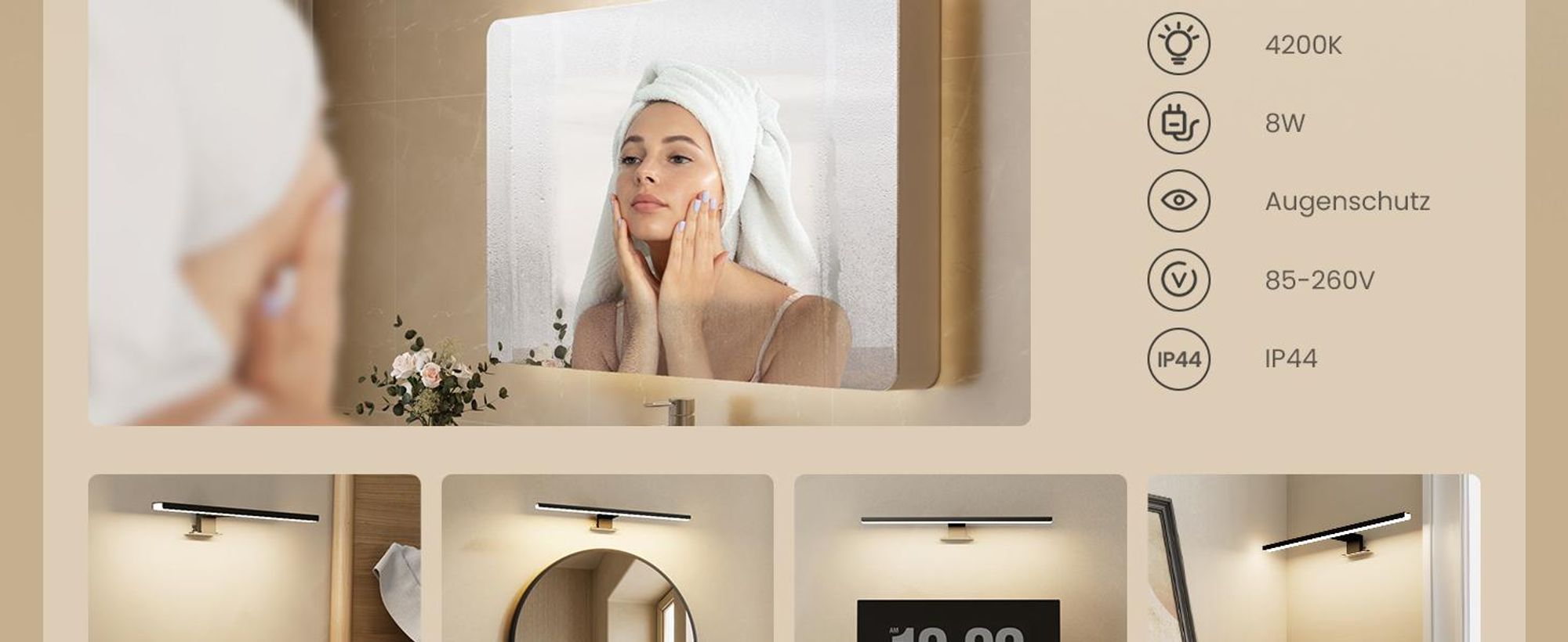 EMKE Spiegelleuchte LED Spiegelleuchte 40cm Spiegellampen für Badezimmer IP44 Schrankleuchte Schwarz Neutral Licht 4200K