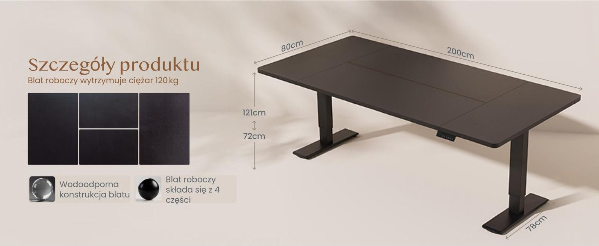 FLEXISPOT QB2 Biurko z regulacją wysokości Elektryczne 200x80cm, 2 MOCNE SILNIKI, nośność 120 kg, ochrona przed kolizją 4 funkcje pamięci (czarne)