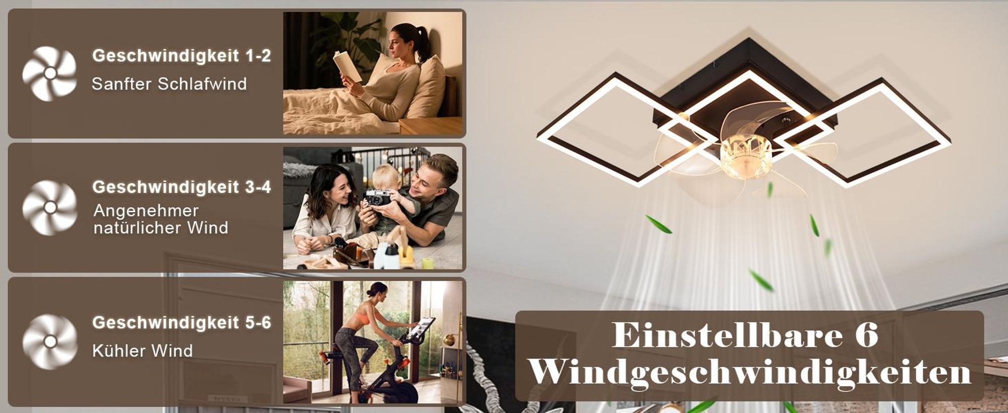 ZMH LED Deckenventilator 68cm mit Beleuchtung 6 Gang Deckenventilatoren Licht Dimmbar Deckenlampe Fernbedienung Timer für Wohnzimmer Esszimmer