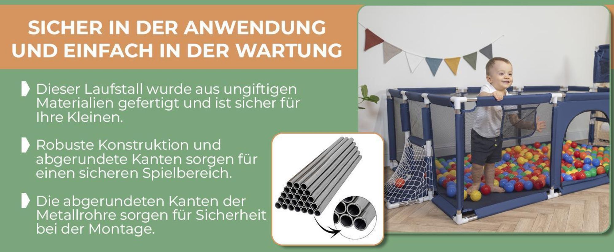 Selonis laufstall baby großer spielplatz mit 100 bälle bälle laufgitter für kinder, grau: weiß/grau/minze