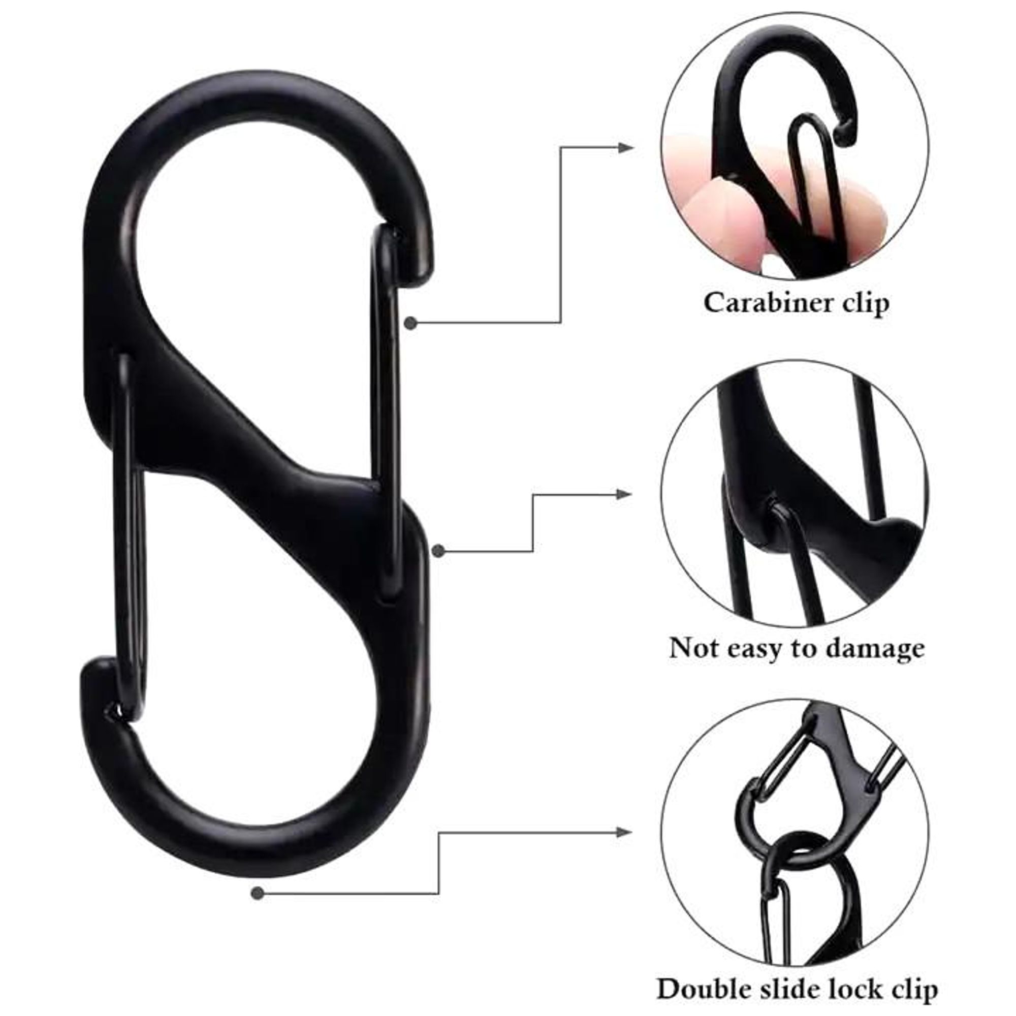 S-Karabiner 32mm klein Edelstahl schwarz Schlüsselanhänger Doppelöffnung Haken