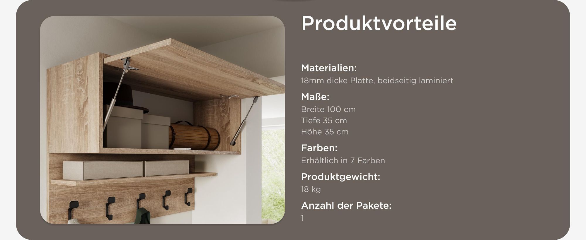 Hängeschrank BARI mit 18 mm Platte, erhältlich in 7 Farben, 100 cm Breite