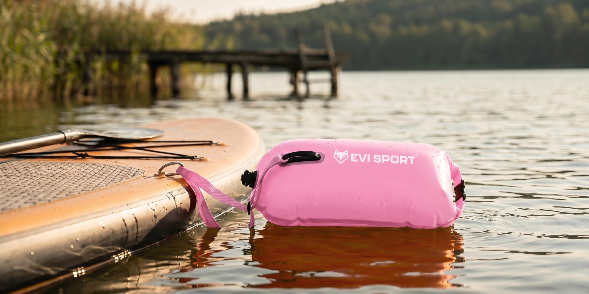 EVI SPORT AquaShield Schwimmboje 20L, Sicherheitsboje mit Trockentasche, Aufblasbar, Verstellbarer Gurt für SUP & Freiwasser, Rosa