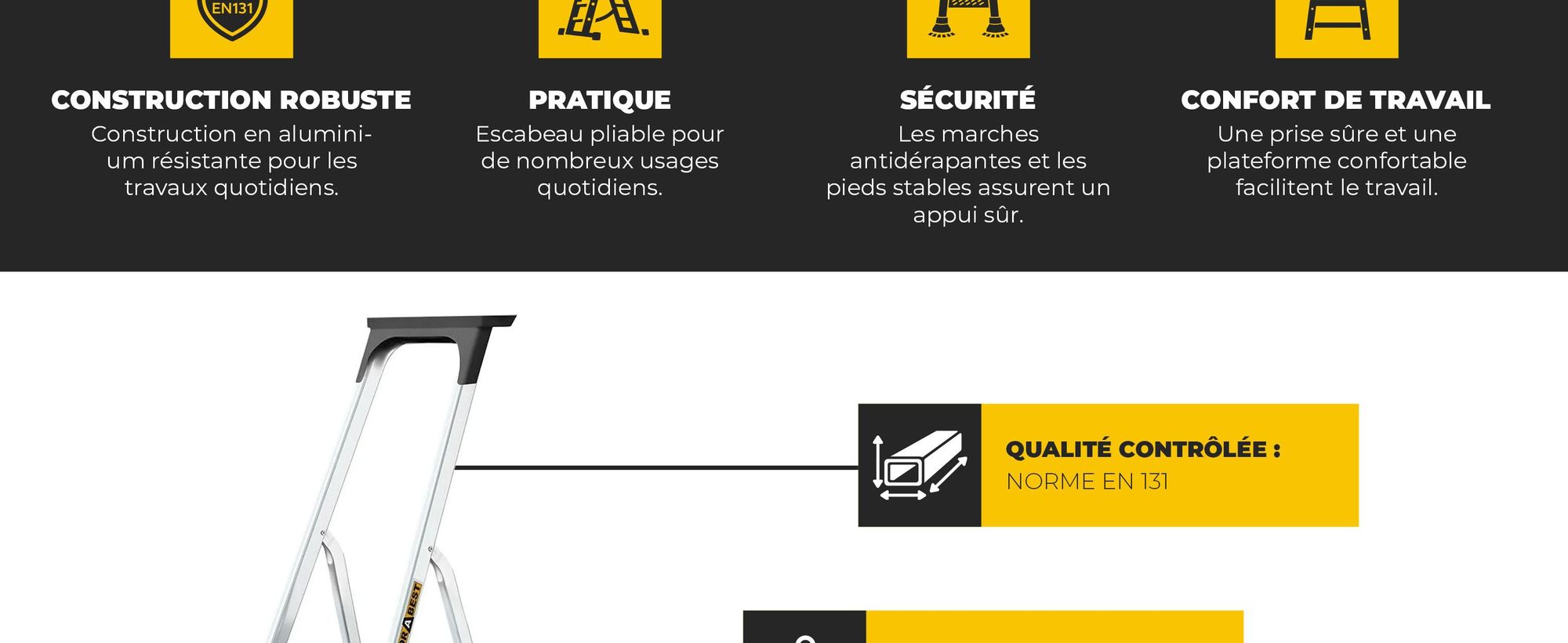 Drabest | échelle pliante - 5 marches, charge max. 150kg - échelle en aluminium, escabeau, pieds antidérapants, échelle