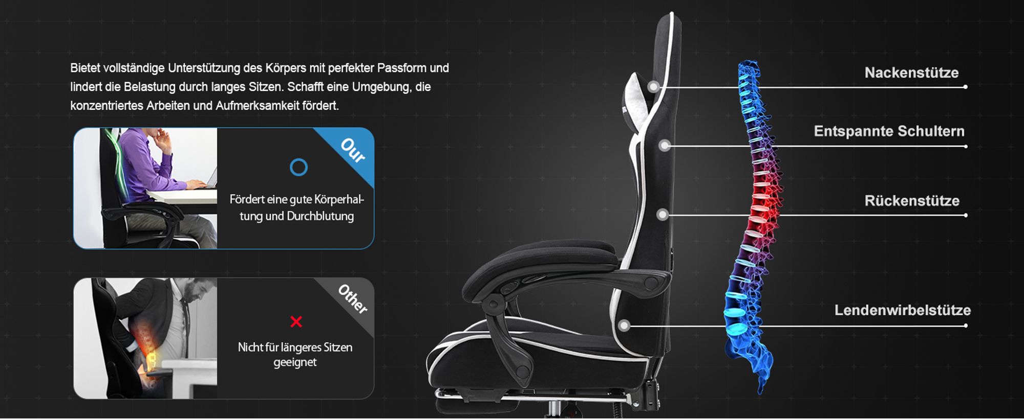 GTPLAYER Bürostuhl Gaming Stuhl Stoff Gaming Sessel Ergonomischer Gamer Stuhl mit Fußstütze, Kopfstütze Lendenkissen, Gepolstert Gaming Chair, weiß