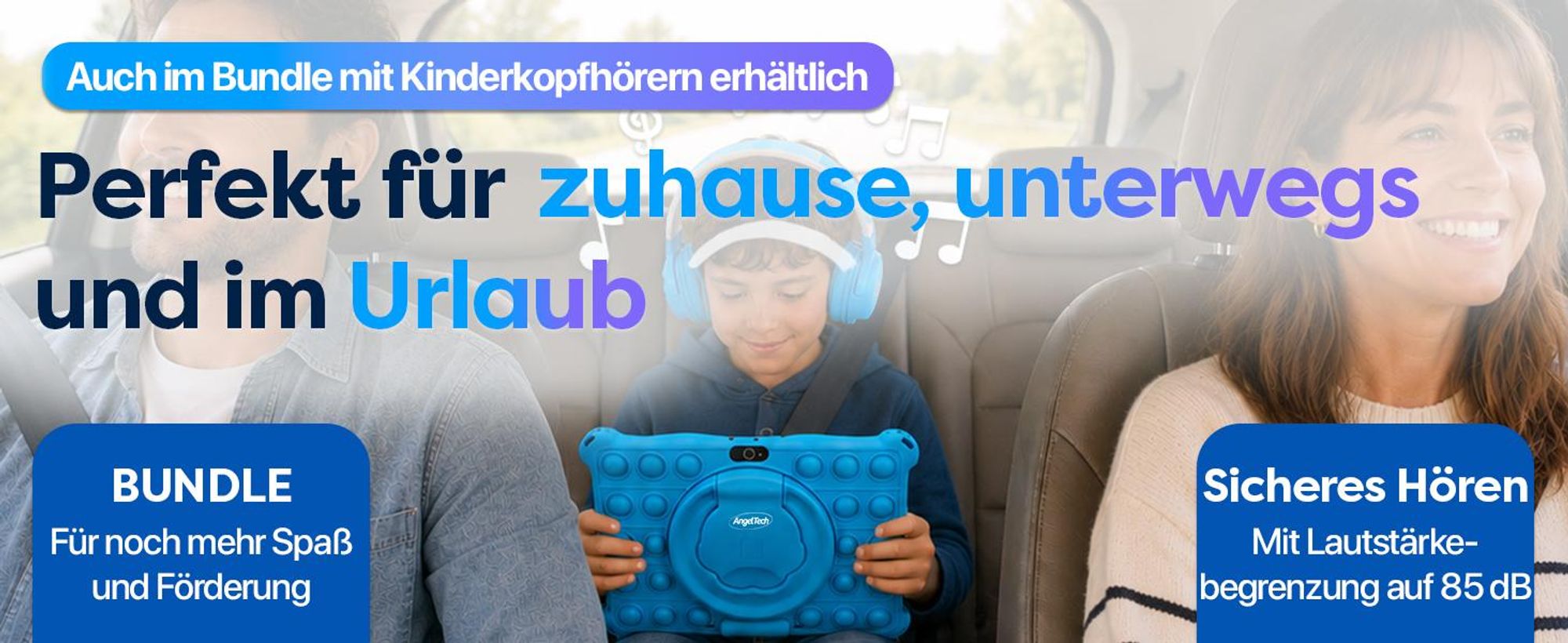 AngelTech Kindertablet XL - Android 14 - 3+4 GB RAM - 32+64 GB - Extra Groß - Elterliche Kontrolle - Fidgy Schutzhülle - 100% Kidsproof - Rosa