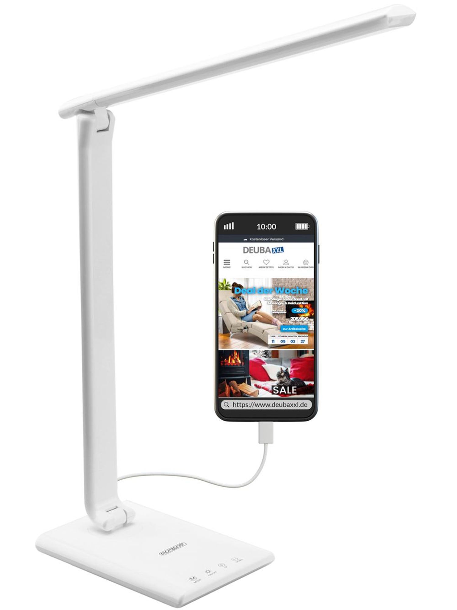 MONZANA® LED Schreibtischlampe USB Anschluss 3 Farb- 5 Helligkeitsstufen Touch Dimmbar Ladefunktion Tischlampe Büro Nachttischlampe Warmes Licht Weiß