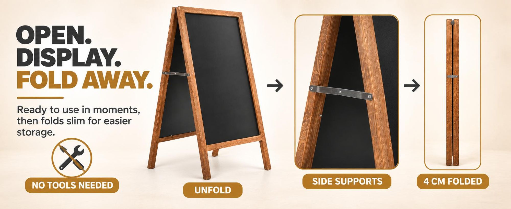 WISFOR Kundenstopper Holz, Kreidetafel Werbeaufsteller beideseitig, Magnetische Werbetafel Aufsteller Klappbar, 50 x 100 cm