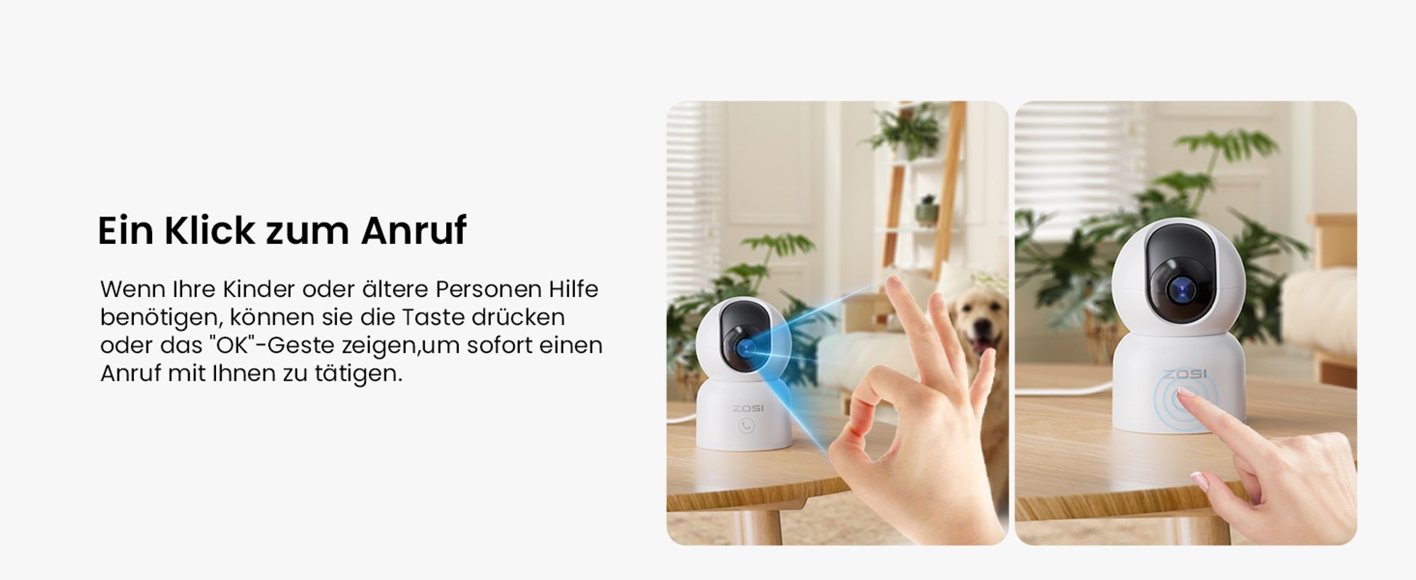 ZOSI 2X 360° Schwenkbar Überwachungskamera Innen, 2,4GHz / 5GHz WiFi Kamera Indoor für Baby, KI Personenerkennung, Auto-Tracking, One-Touch Call