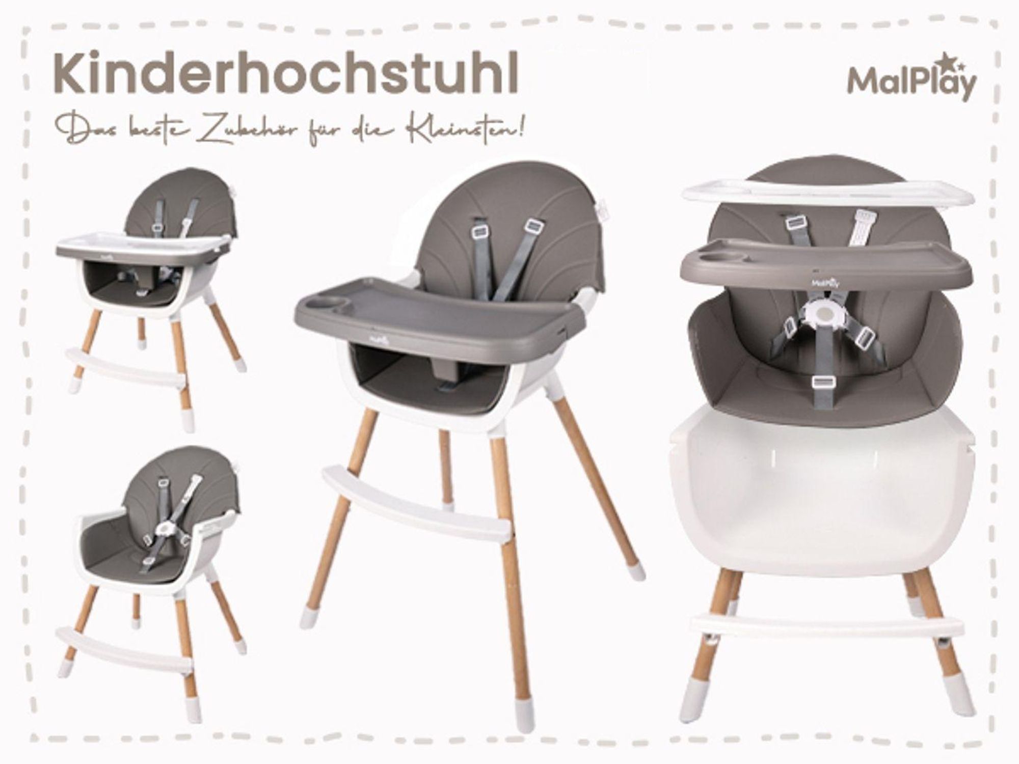 Hochstuhl verstellbarer mit Tablett wachsender Babystuhl schmutzabweisend.