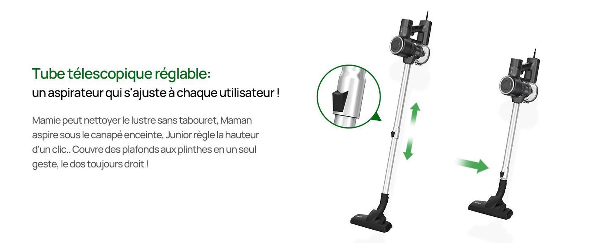 Vactidy C6 Aspirateur avec cordon, cordon de 7m/1.7kg/30000Pa/600W, réservoir à poussière de 800mL Aspirateur à manche, vidage à un seul bouton, aspir