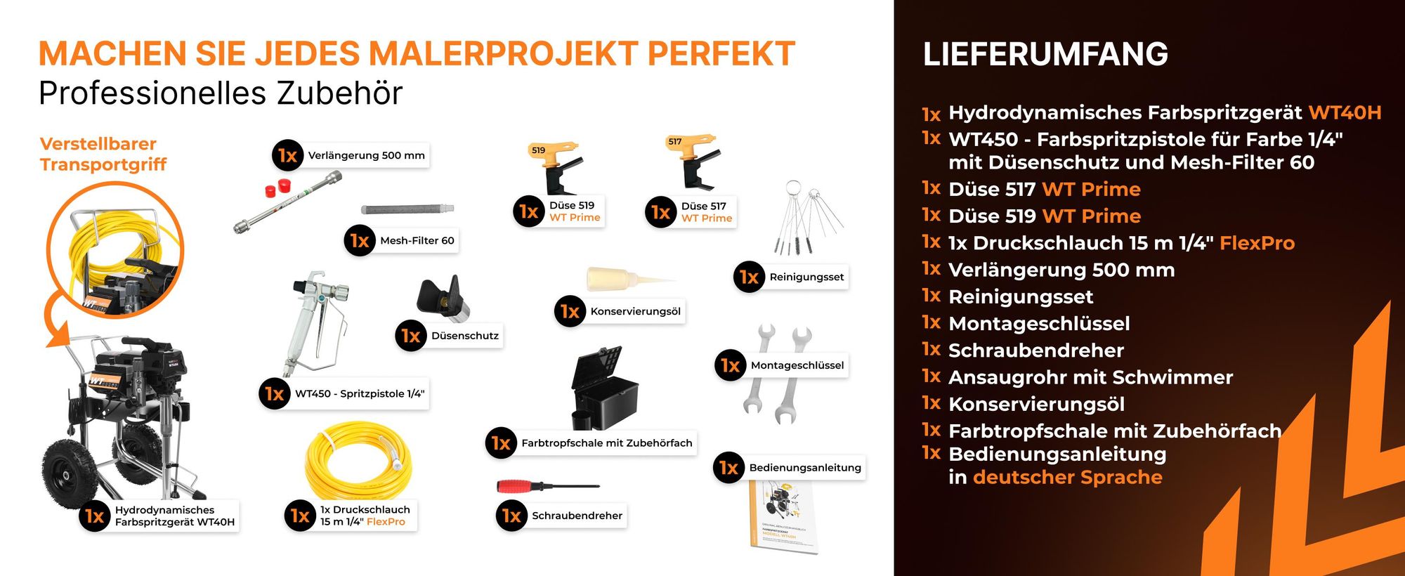 Farbsprühgerät WABROTECH WT40H Airless Farbsprühsystem mit Transporträdern, Airless Spritzgerät, 4 L/min