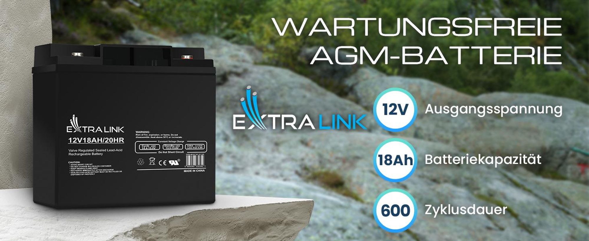 Extralink 12V 18Ah AGM Batterie wartungsfrei langlebiger VRLA Akku für USV Alarmanlage