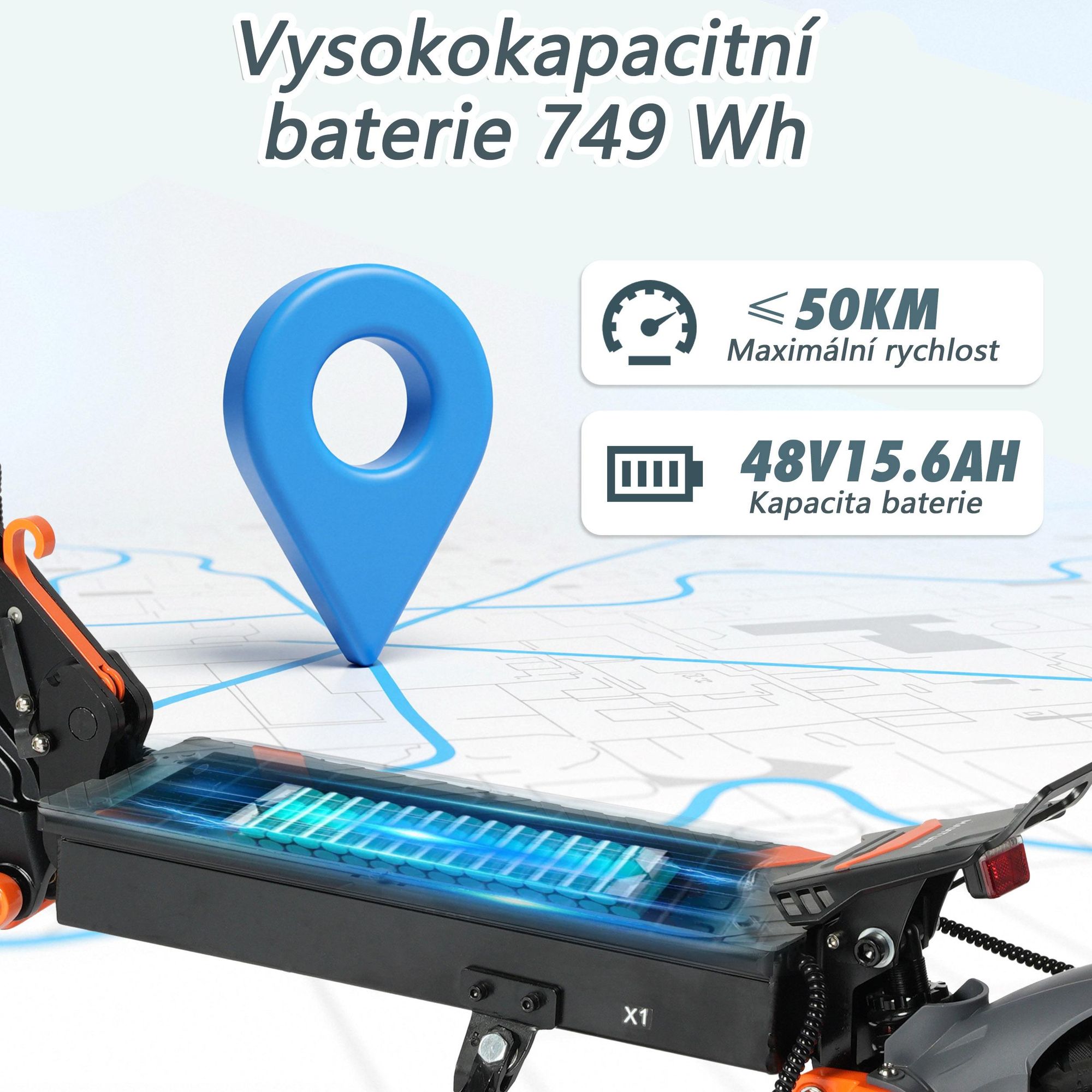 Elektrická Koloběžka MAXTURN X1 - 48V15.6Ah 10'' Tubeless Scooter Elektrokoloběžka Hliníkový Rám - Černá