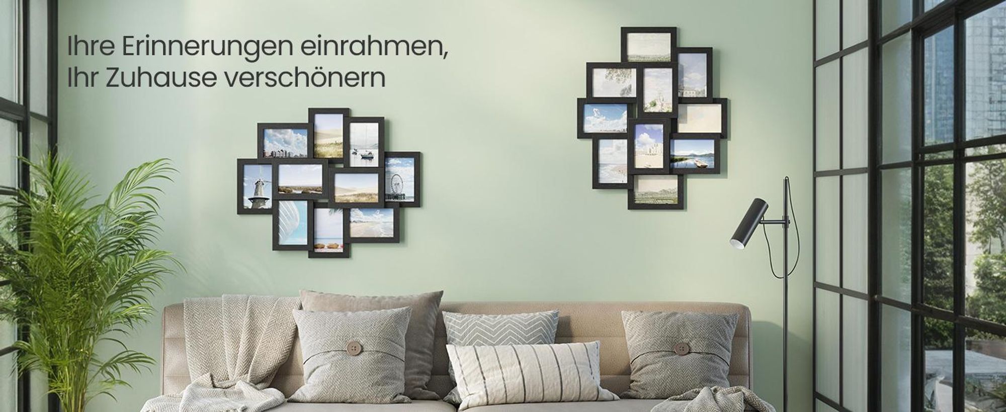 SONGMICS Bilderrahmen-Collage, Fotorahmen Familie, für 10 Fotos je 10 x 15 cm (4 x 6 Zoll), aus MDF-Platten, Montage erforderlich, schwarz